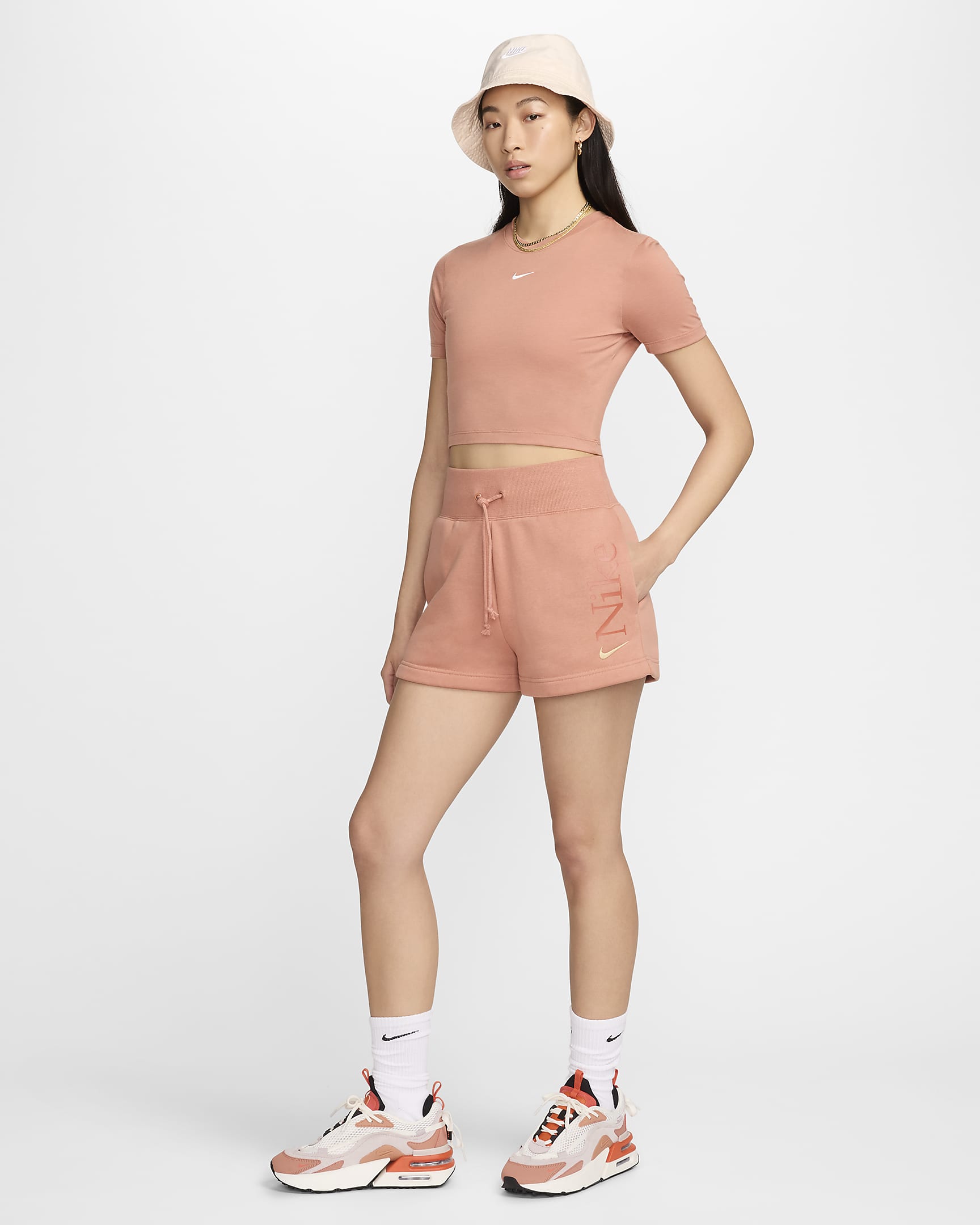 Nike Sportswear Phoenix Fleece Women's Loose High-Waisted 5cm (approx.) Logo Shorts - Terra Blush/Burnt Sunrise/Sesame