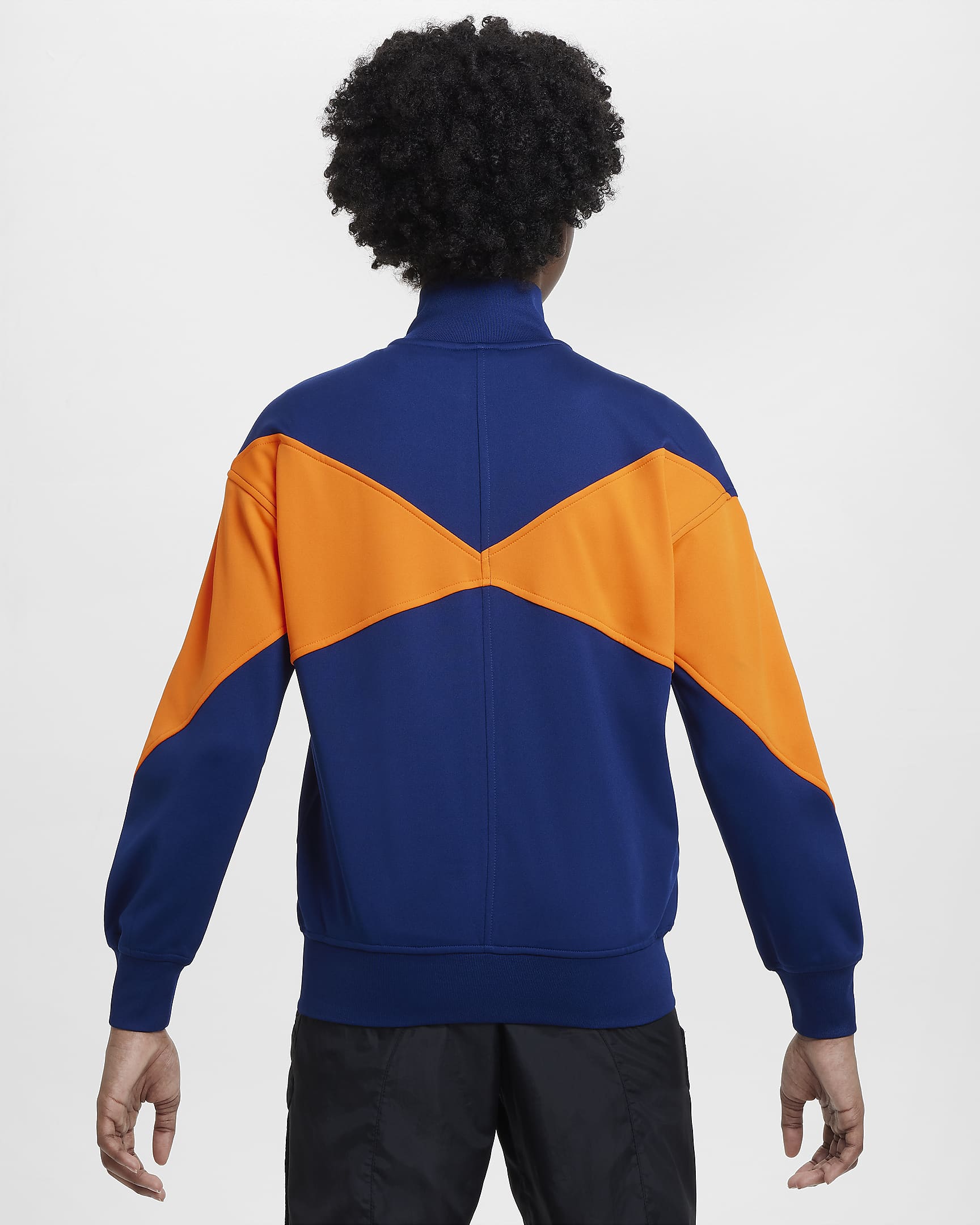 Nederland Academy Pro strikket fotballjakke til store barn - Blue Void/Safety Orange/Hvit