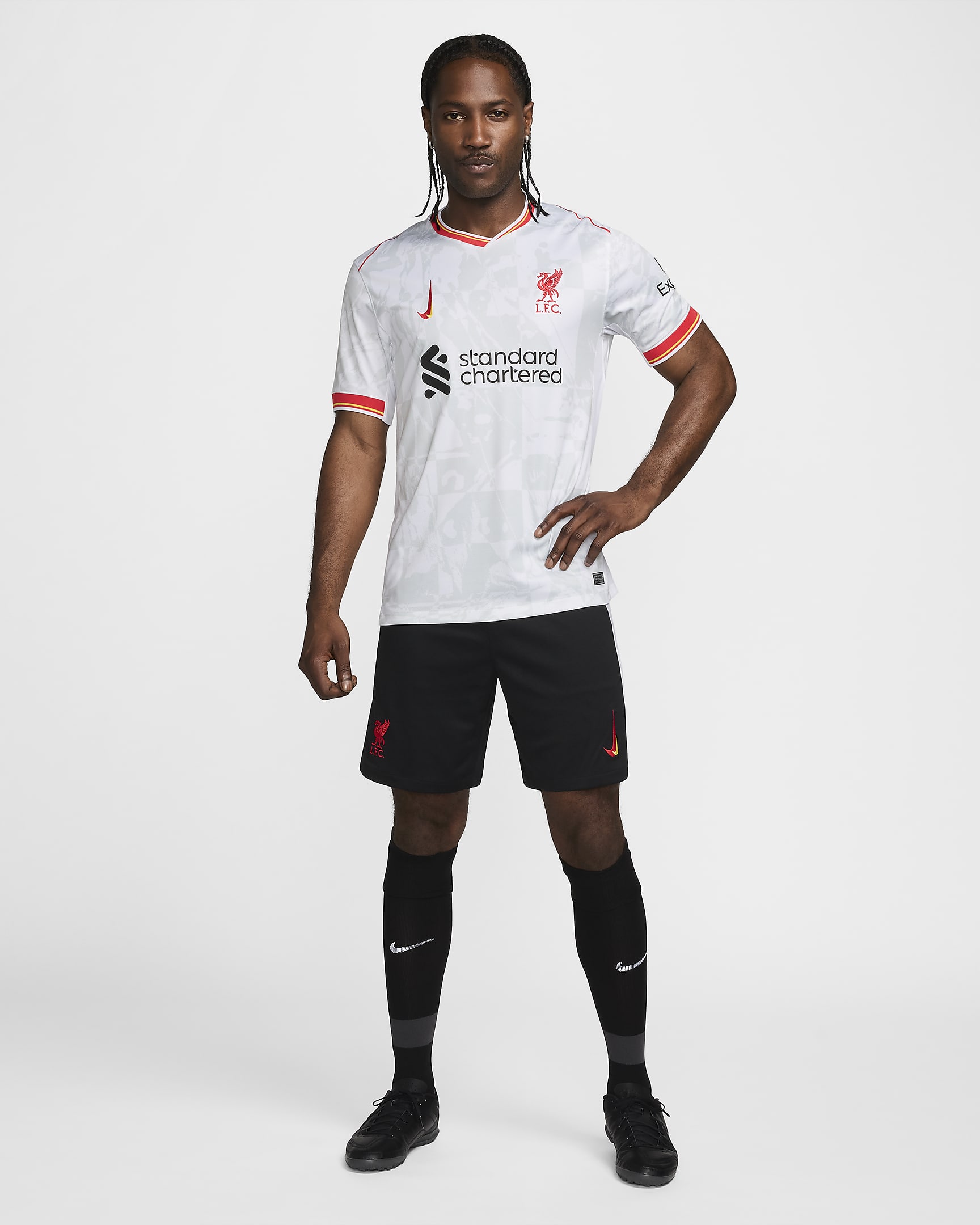 Liverpool FC 2024/25 Stadyum Üçüncü Nike Dri-FIT Erkek Futbol Taraftar Forması - Beyaz/Pure Platinum/Siyah/Global Red