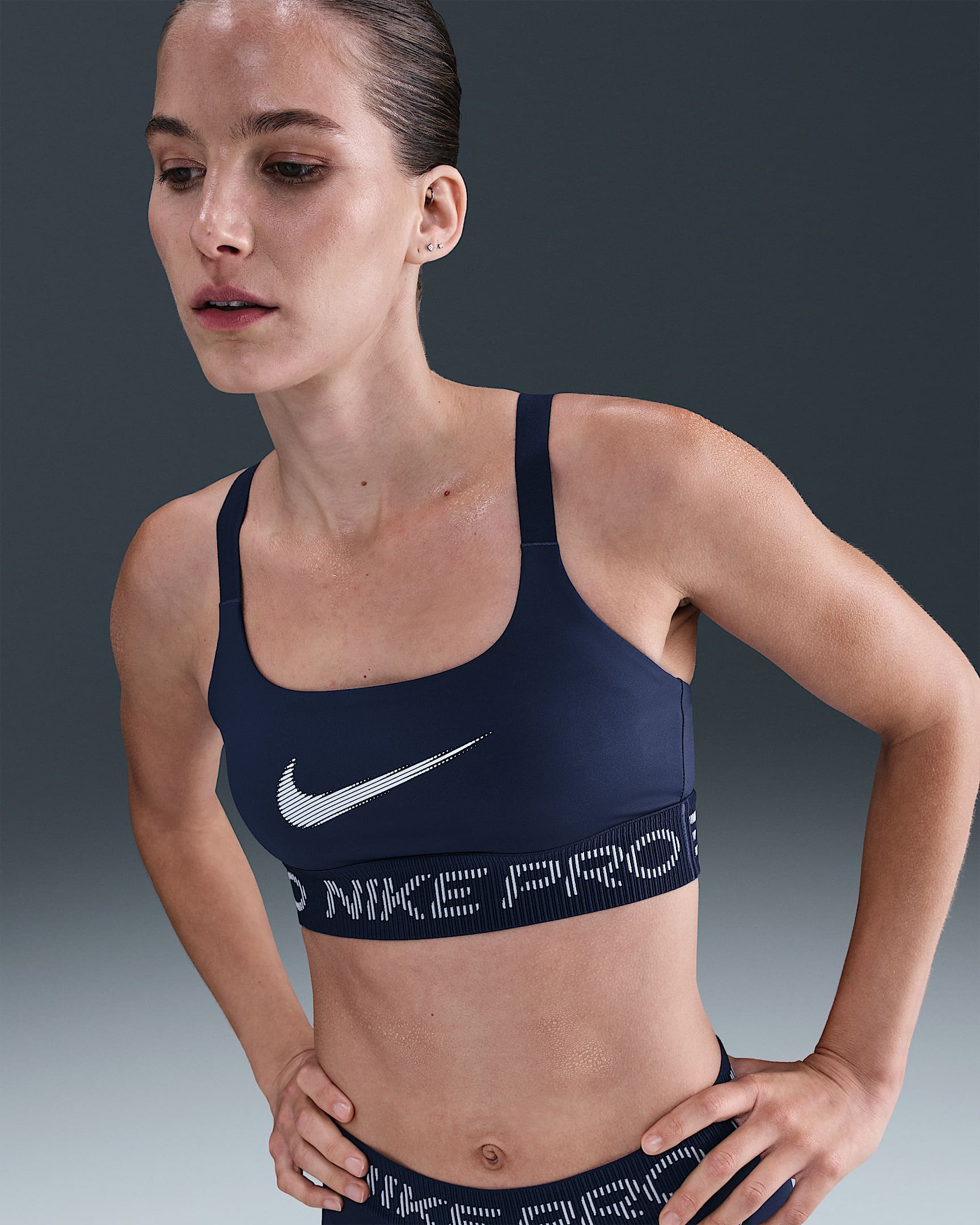 Nike Pro Women's Light-Support Non-Padded Sports Bra - Midnight Navy/Football Grey/White