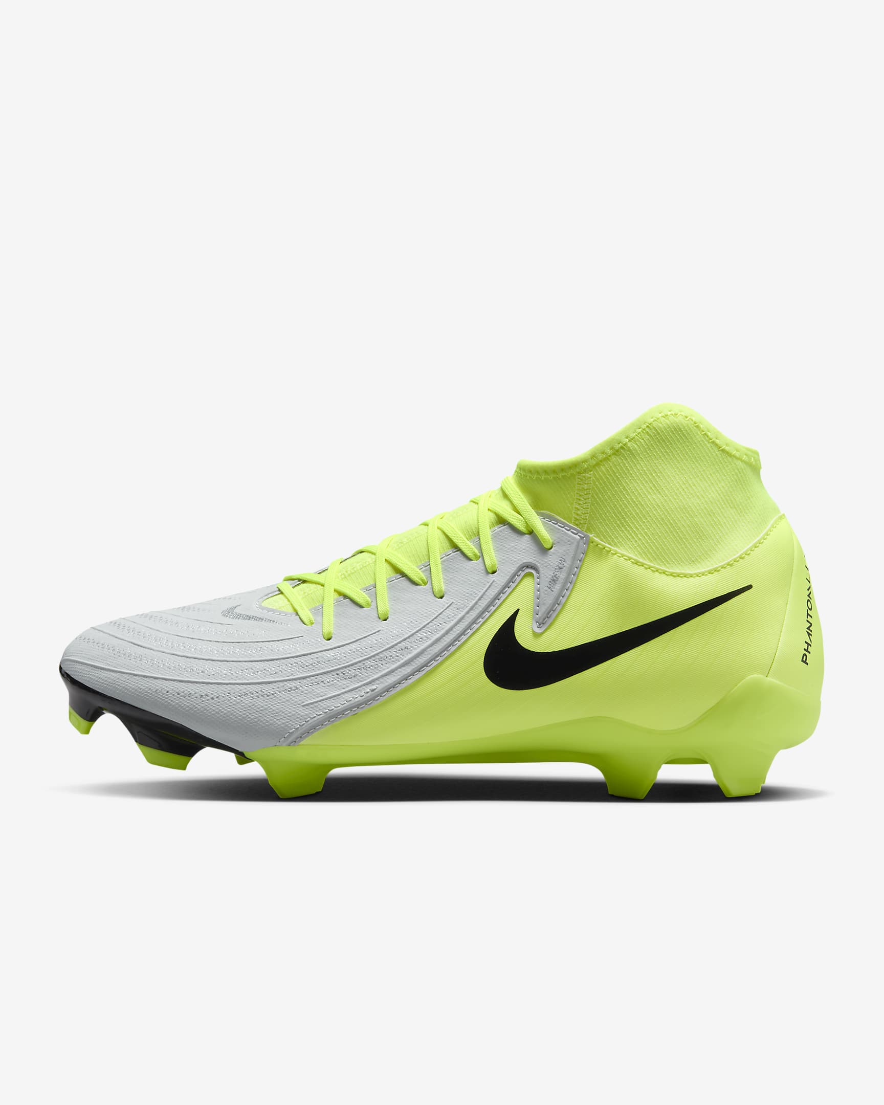 Nike Phantom Luna 2 Academy Botes de futbol de perfil alt per a terrenys diversos - Platejat metal·litzat/Volt/Negre