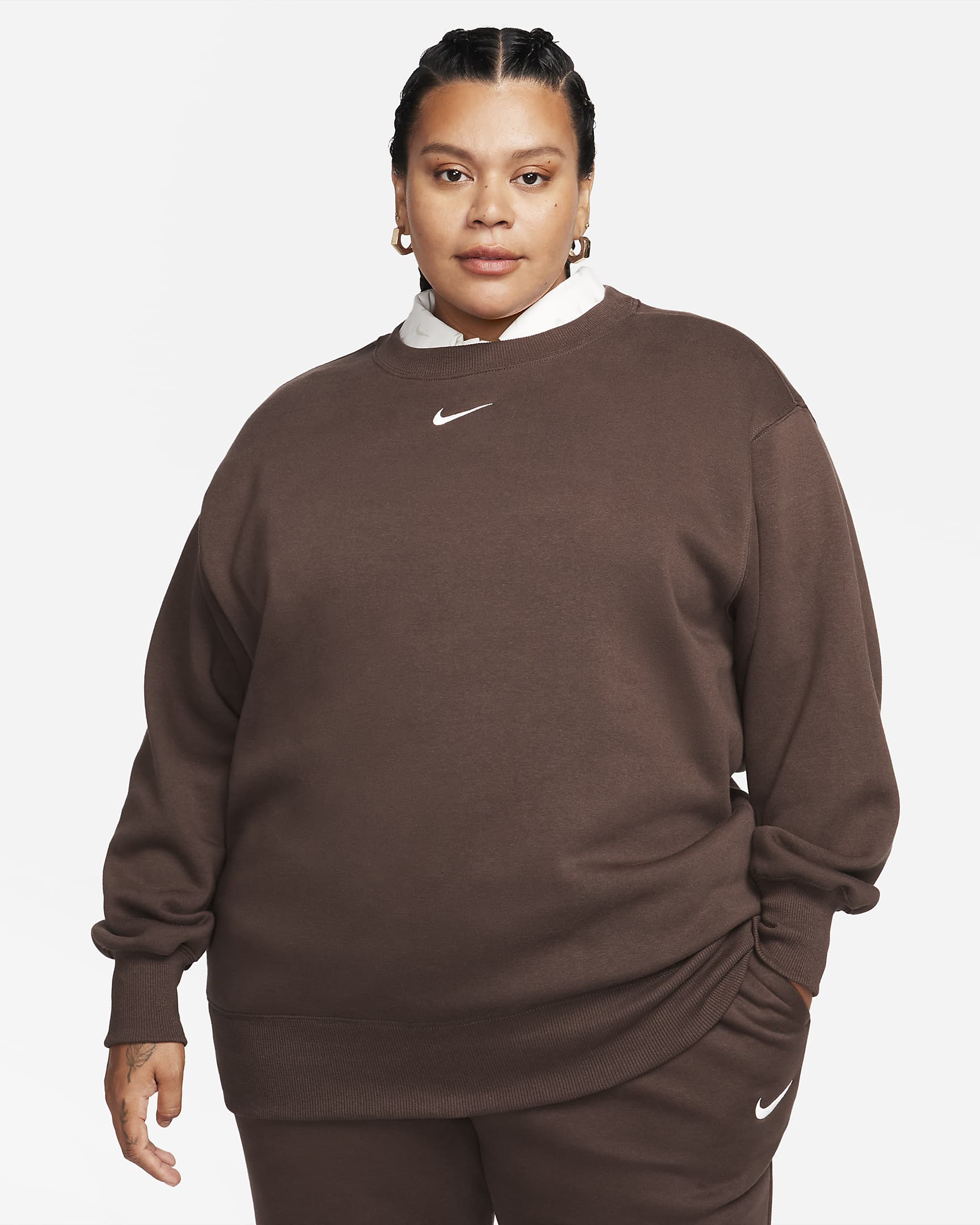 Oversized Crewneck Sweatshirt For Women - Plus Size Fleece Pullover Sweater With Striped Y2K Preppy Style
