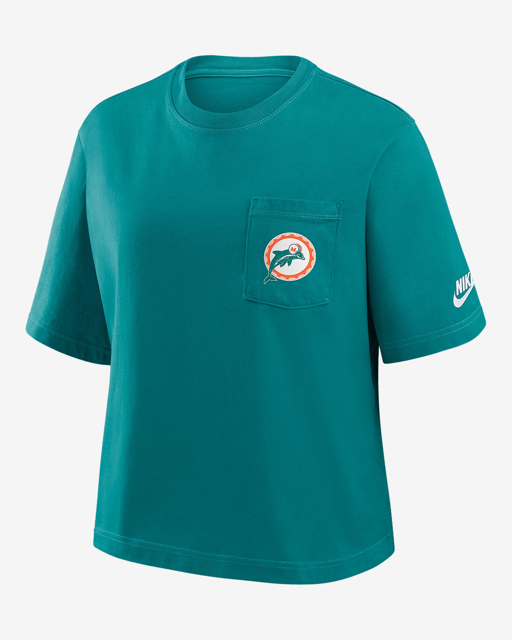 Playera Nike de la NFL para mujer Miami Dolphins Rewind Pocket Boxy - Agua