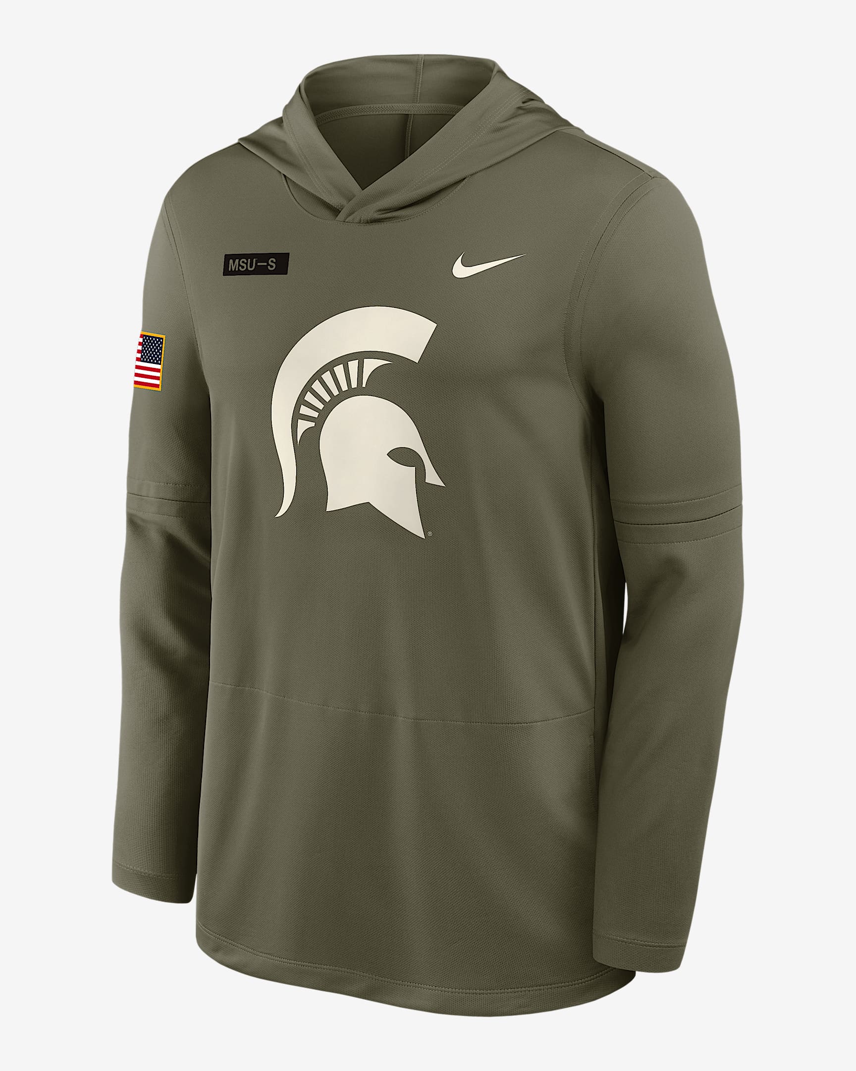 Michigan State 2025 Military Appreciation Men's Nike Dri-FIT College Long-Sleeve Hooded Top - Olive