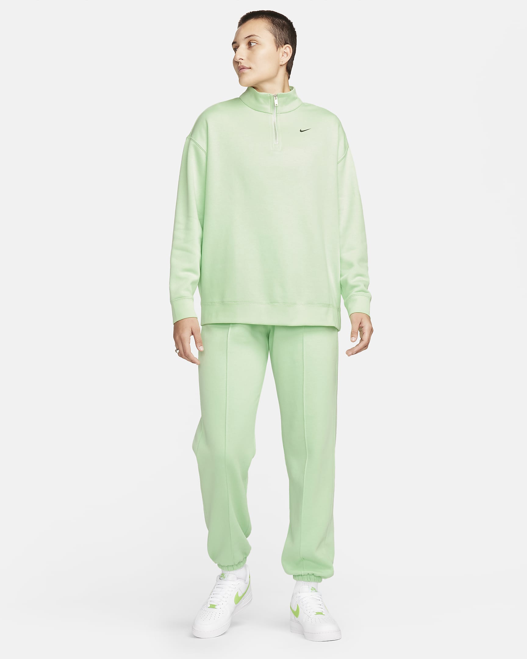 Nike Sportswear Fleece-Oberteil in Oversize mit Viertelreißverschluss für Damen - Vapor Green/Schwarz