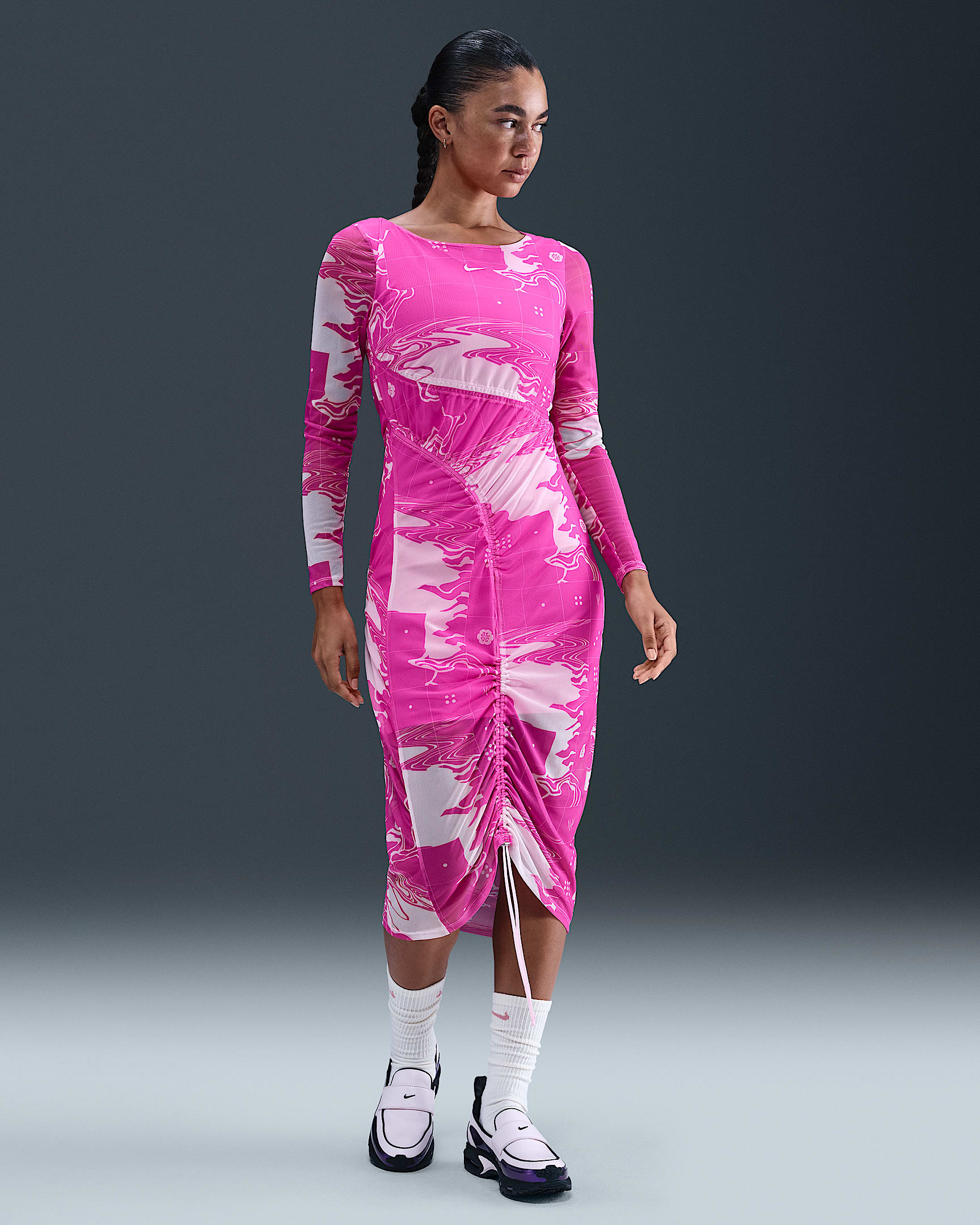 Vestido midi de malla para mujer Serena Williams Design Crew - Espuma rosa/Rosa alegre/Espuma rosa