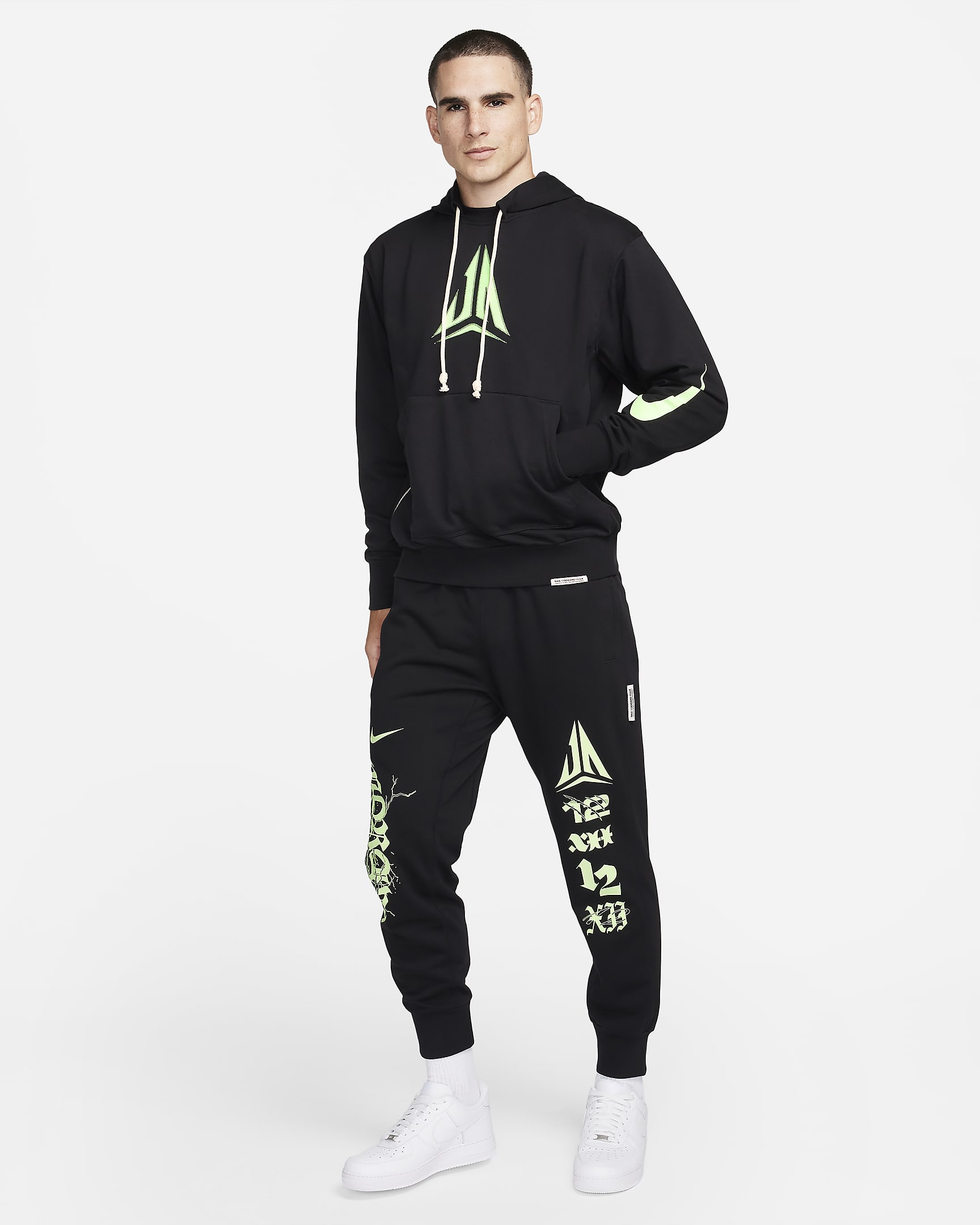 Ja Standard Issue Men's Dri-FIT Pullover Basketball Hoodie - Black/Lime Blast