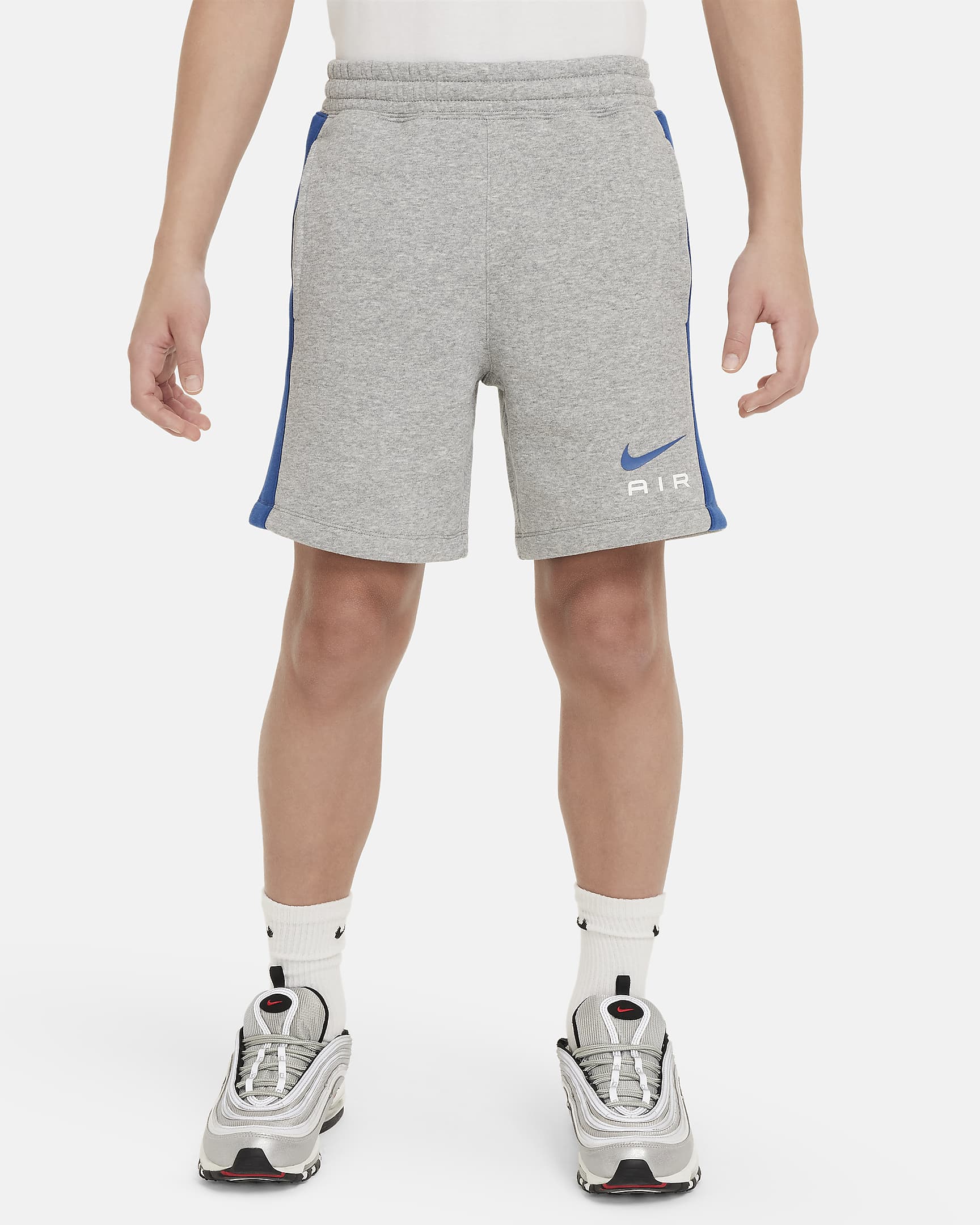 Nike Air fleeceshorts til store barn (gutt) - Dark Grey Heather/Court Blue