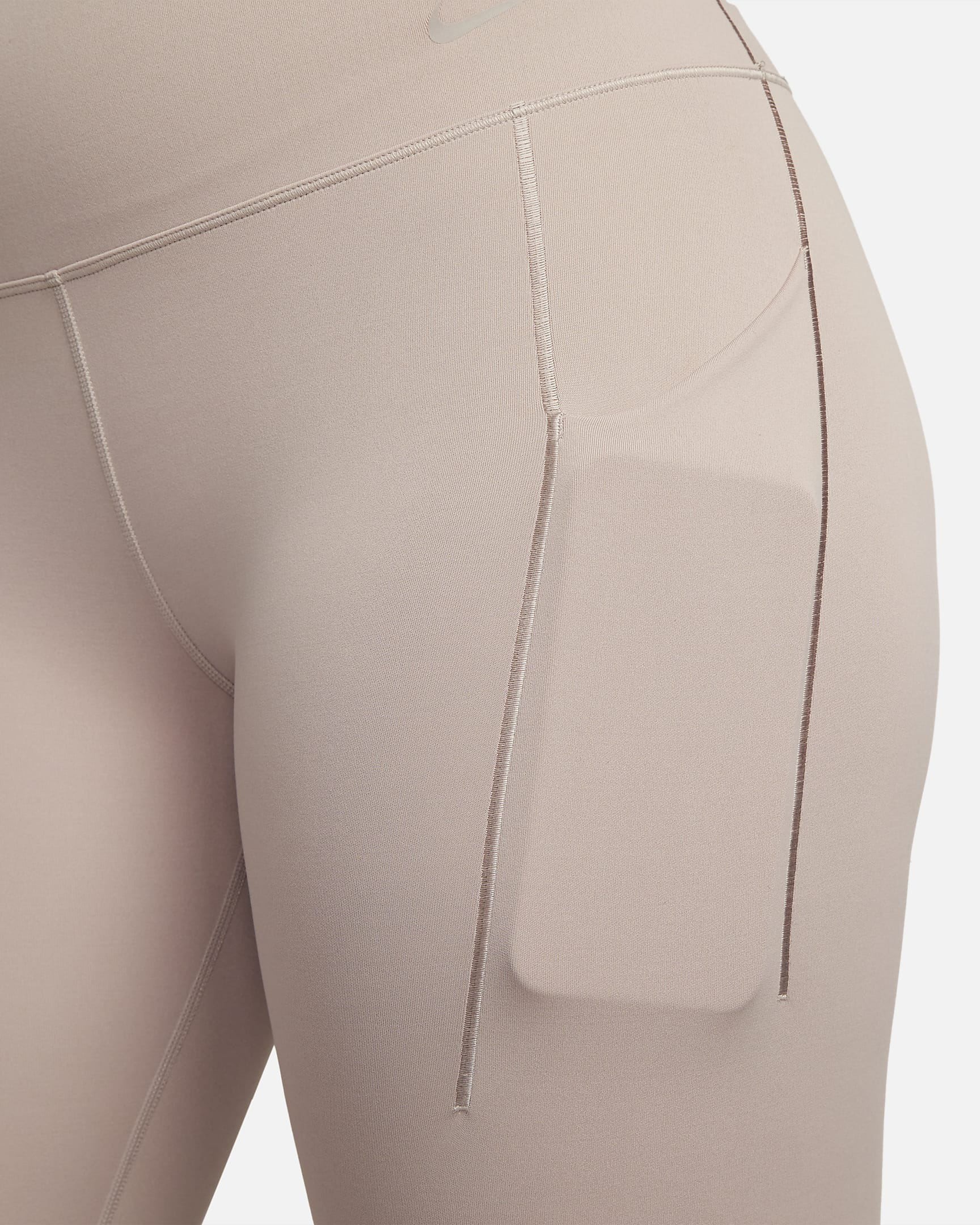 Leggings de 7/8 de tiro alto y sujeción media con bolsillos para mujer Nike Universa - Topo difuso/Negro