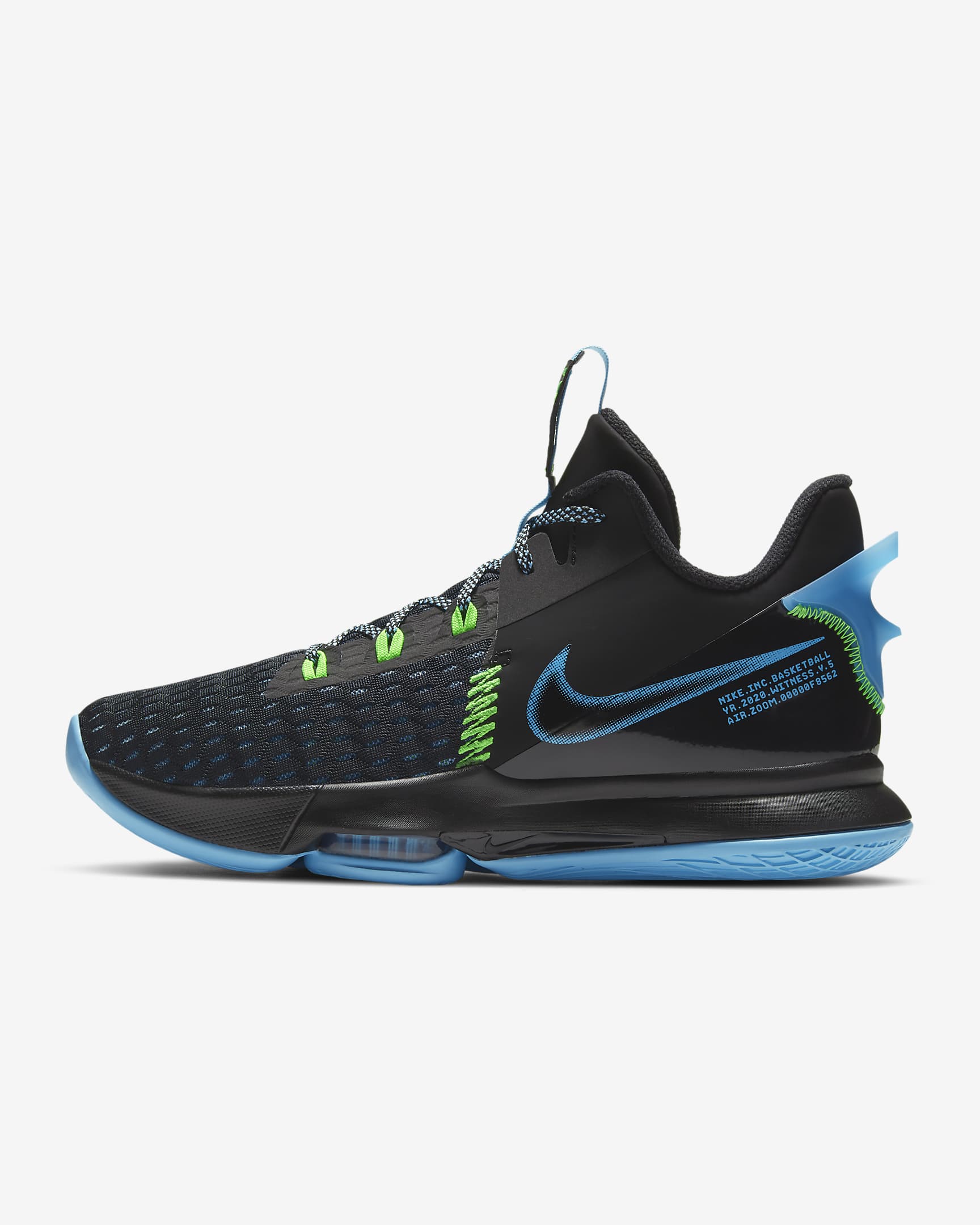 Calzado de básquetbol LeBron Witness 5 - Negro/Verde strike/Azul furia claro/Laguna pulso