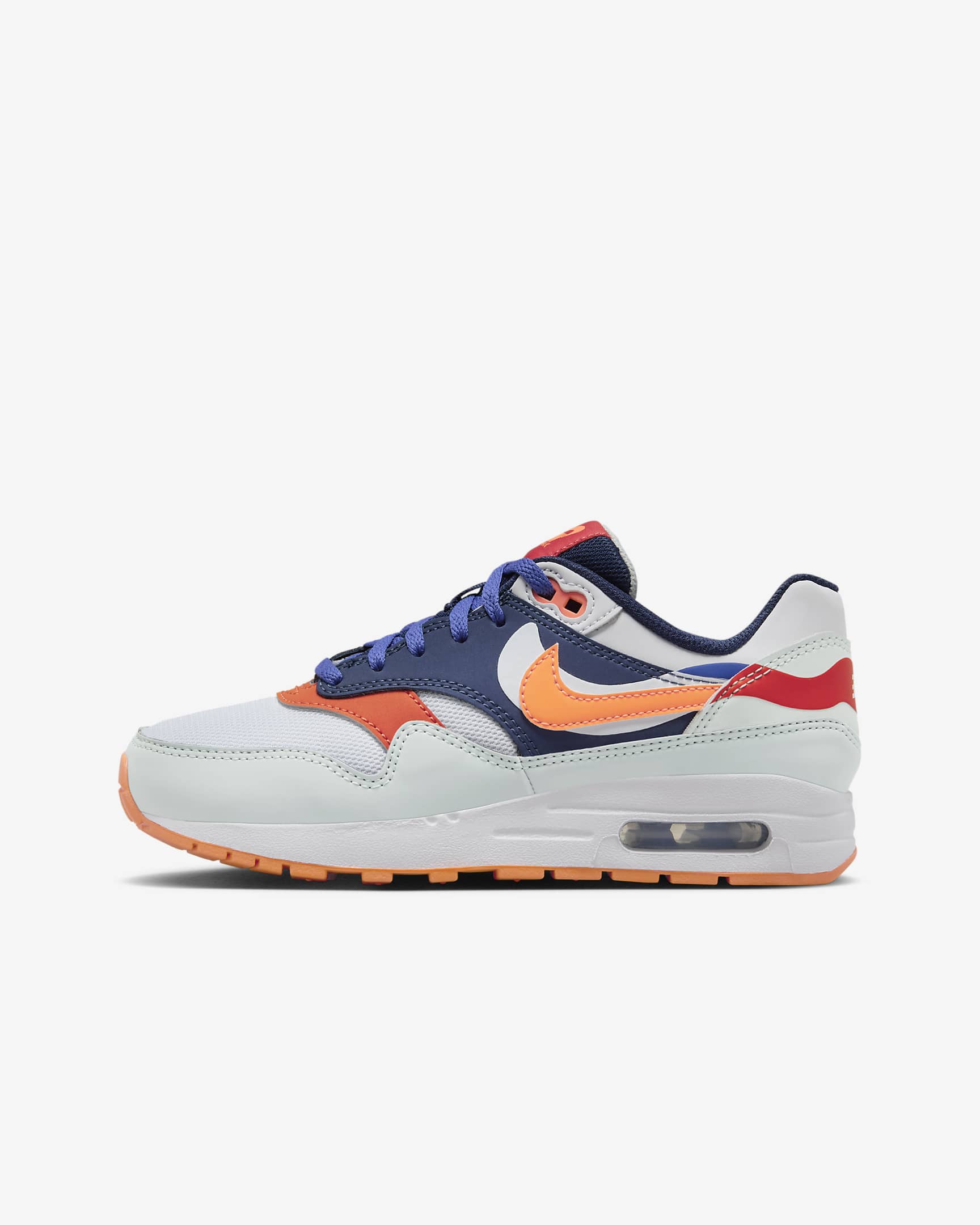 Nike Air Max 1 SE Big Kids' Shoes - Light Silver/Midnight Navy/Astronomy Blue/Total Orange