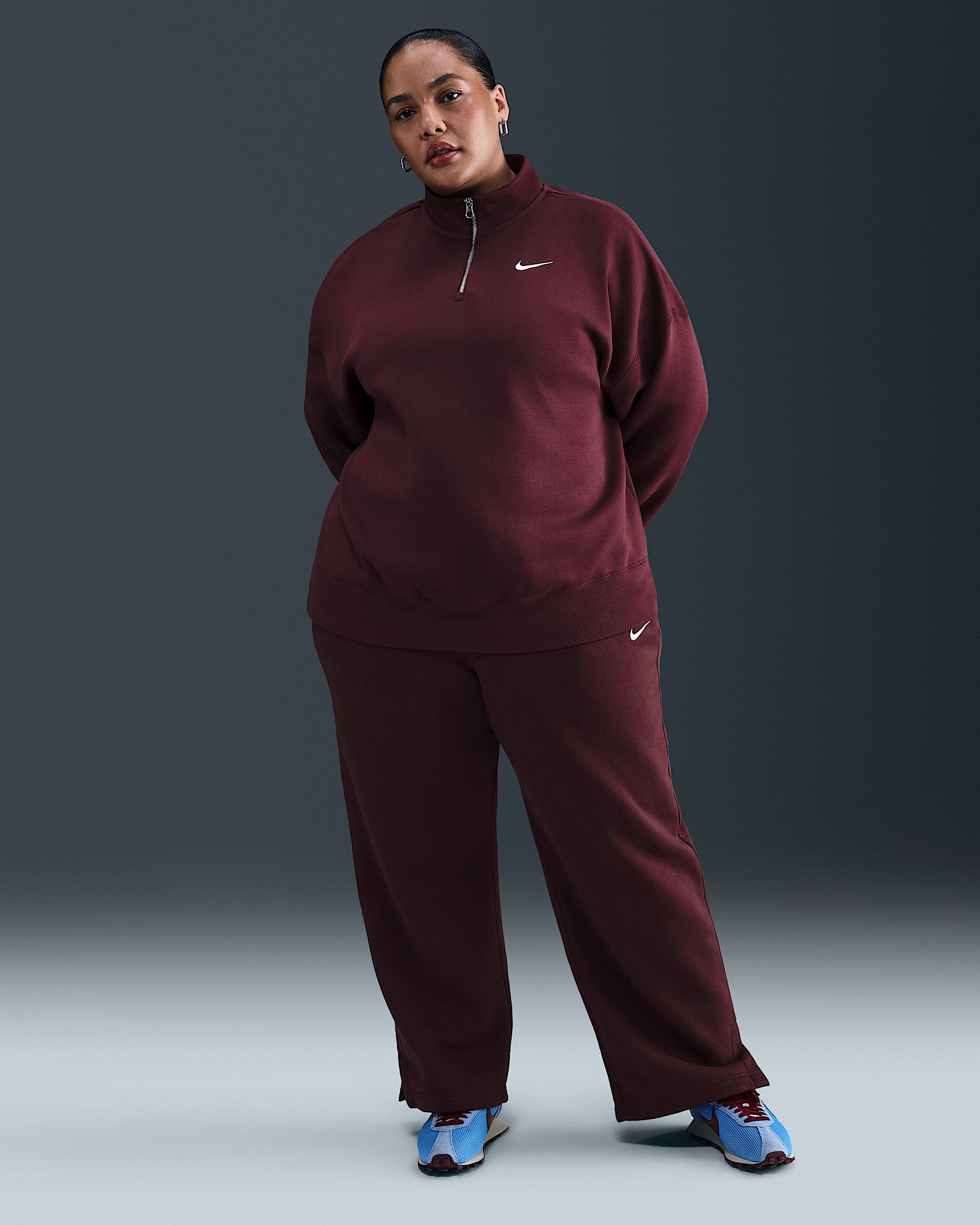 Nike Sportswear Phoenix Fleece Women's High-Waisted Trousers (Plus Size) - Burgundy Crush/Sail