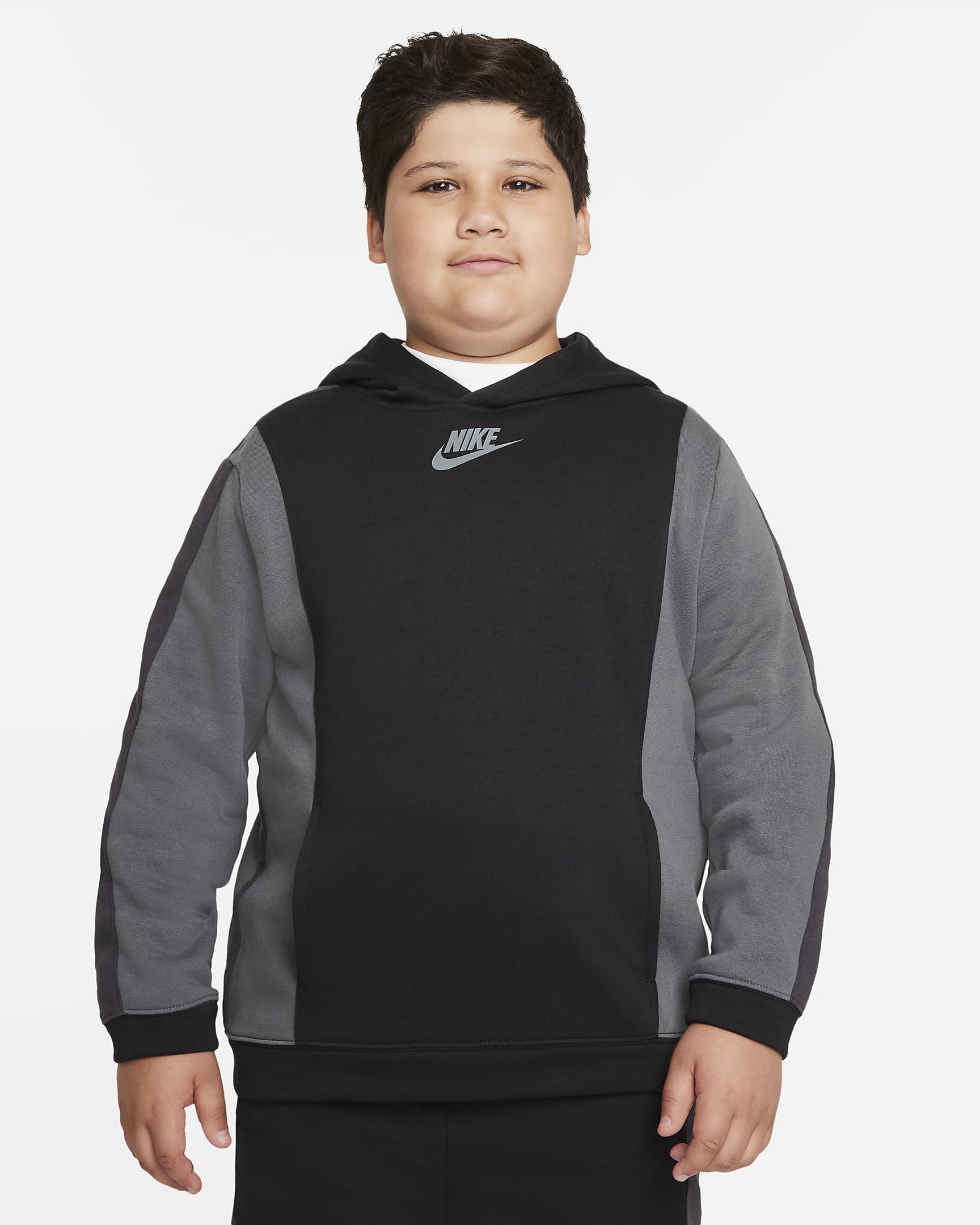 Nike Sportswear Amplify Big Kids' (Boys') Pullover Hoodie (Extended Size) - Black/Dark Smoke Grey/Iron Grey/Smoke Grey