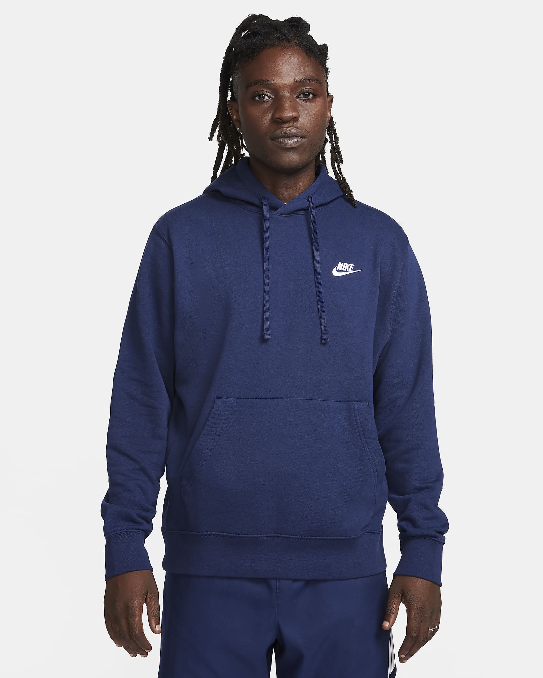 Nike Sportswear Club-pullover-hættetrøje til mænd - Midnight Navy/Midnight Navy/hvid