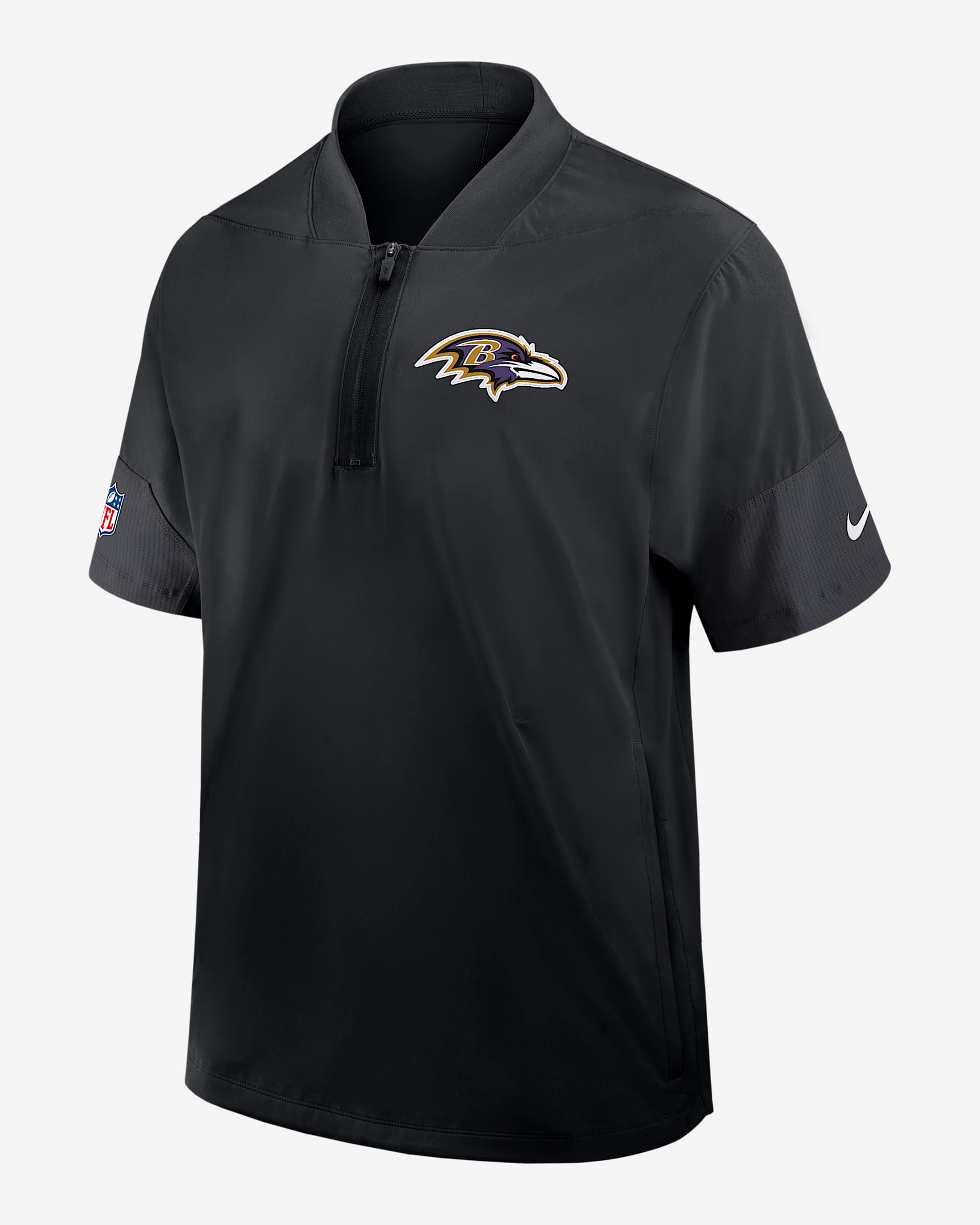 Baltimore Ravens Sideline Coach Men's Nike NFL 1/2-Zip Short-Sleeve Hooded Jacket - Black
