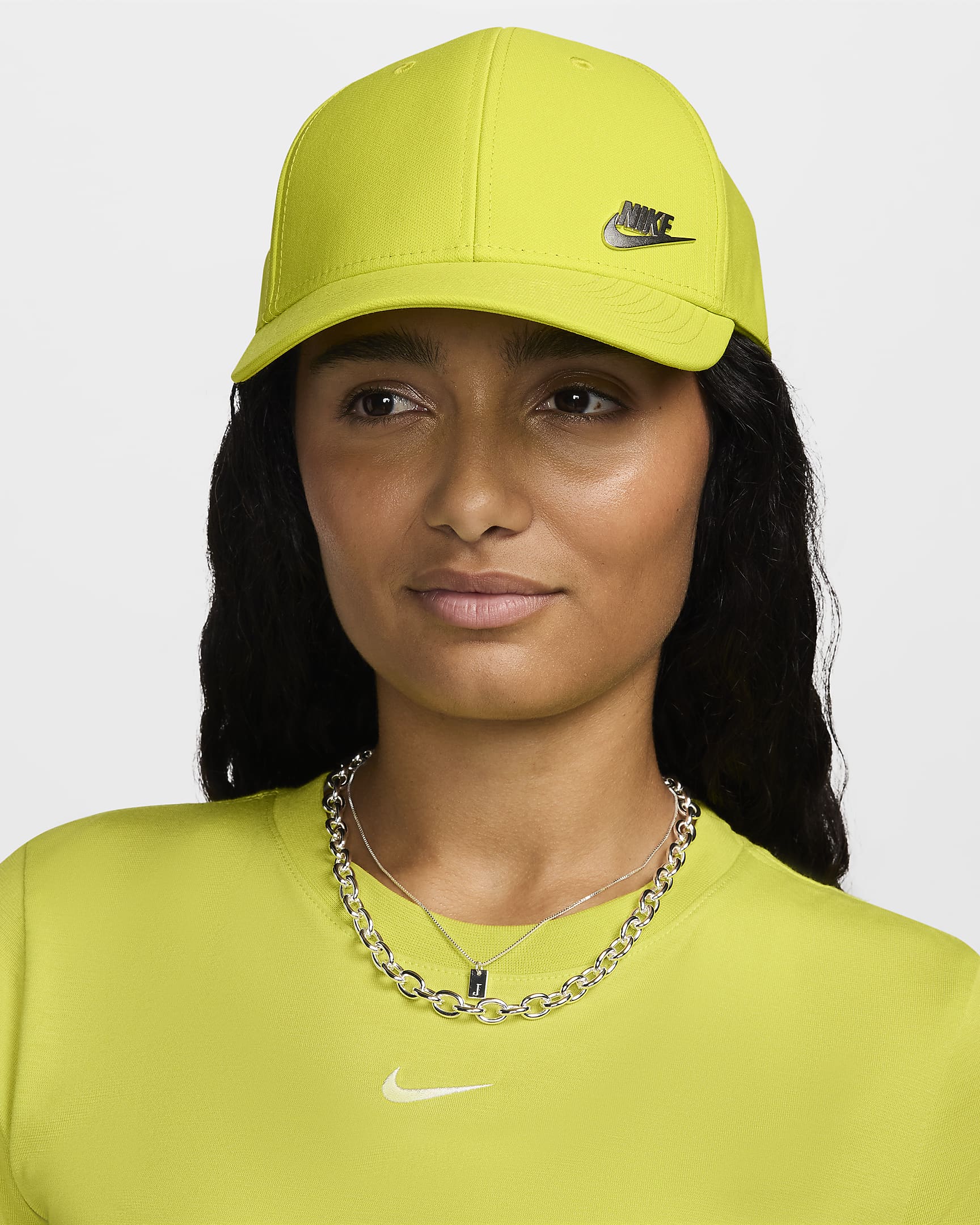 Nike Dri-FIT Club Structured Metal Logo Cap - Bright Cactus/Metallic Silver