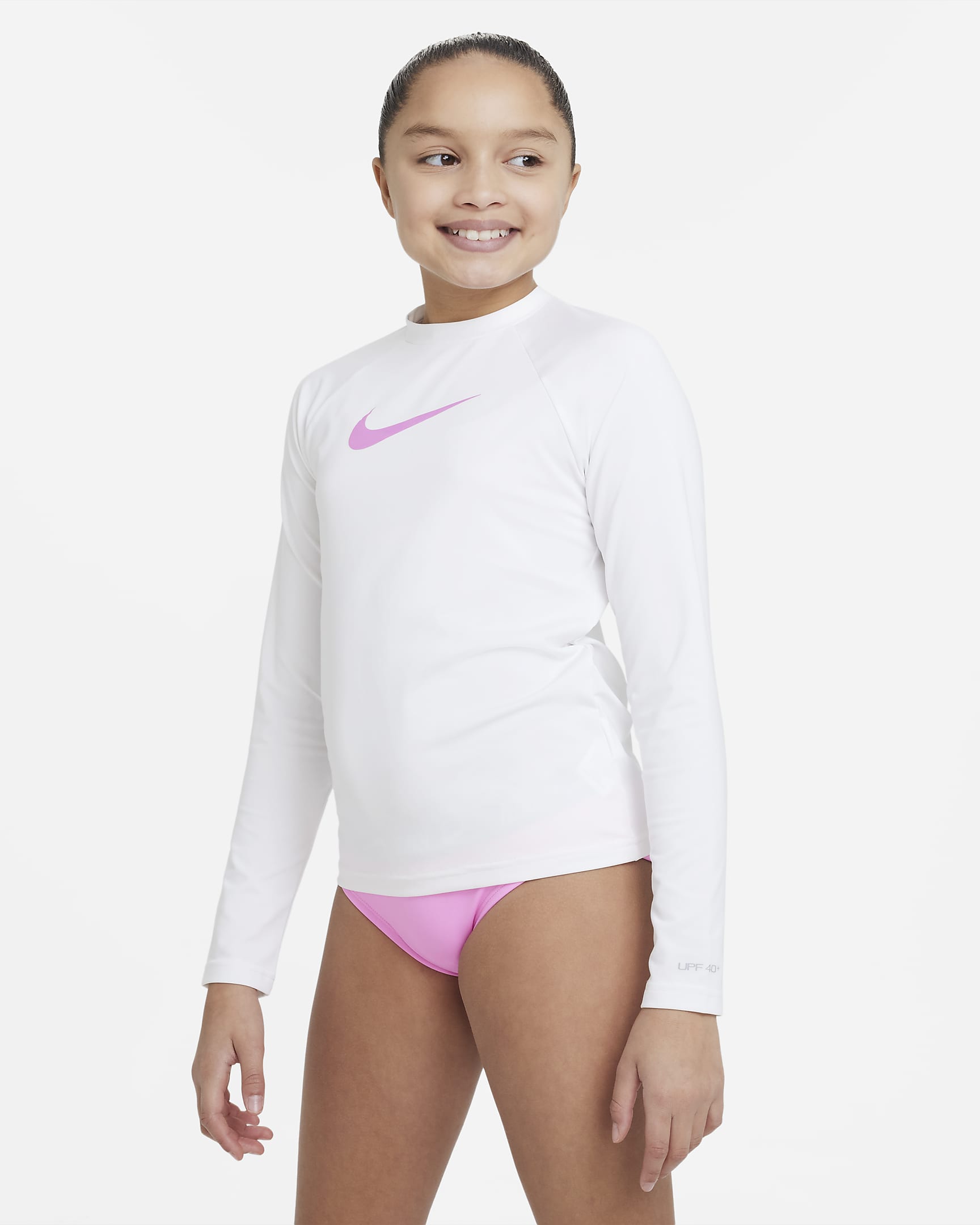 Camiseta Hydroguard de manga larga para niña talla grande Nike Swoosh - Blanco