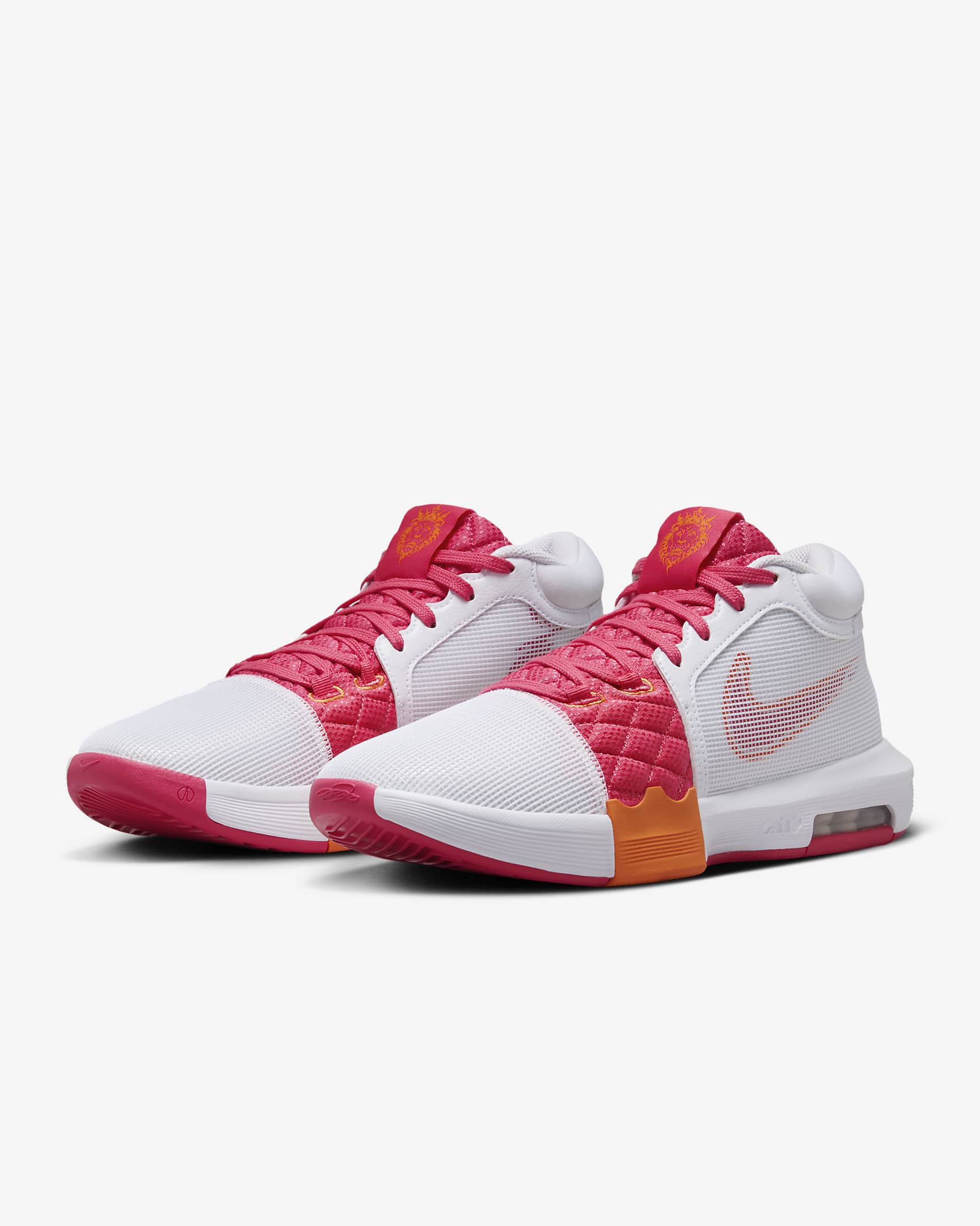 LeBron Witness 8 Basketball Shoes - White/Bright Mandarin/Aster Pink