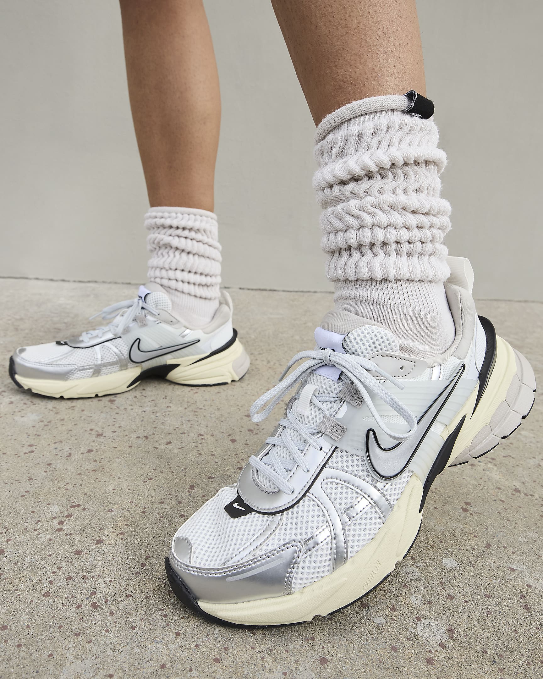 Nike V2K Run Shoes - Summit White/Pure Platinum/Light Iron Ore/Metallic Silver
