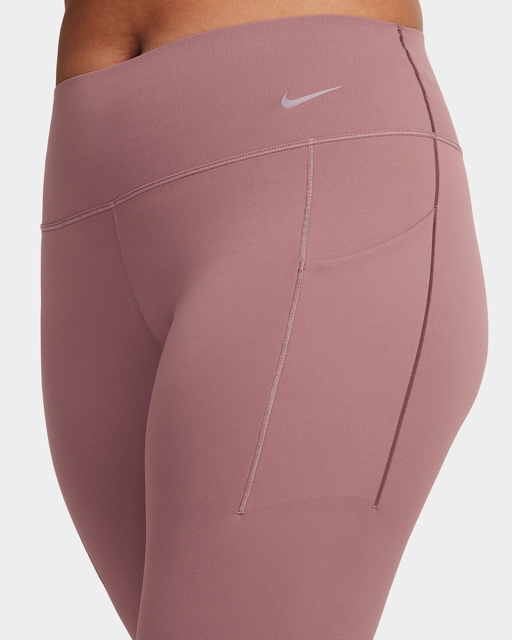 Nike Universa Women's Medium-Support Mid-Rise 7/8 Leggings with Pockets - Smokey Mauve/Black