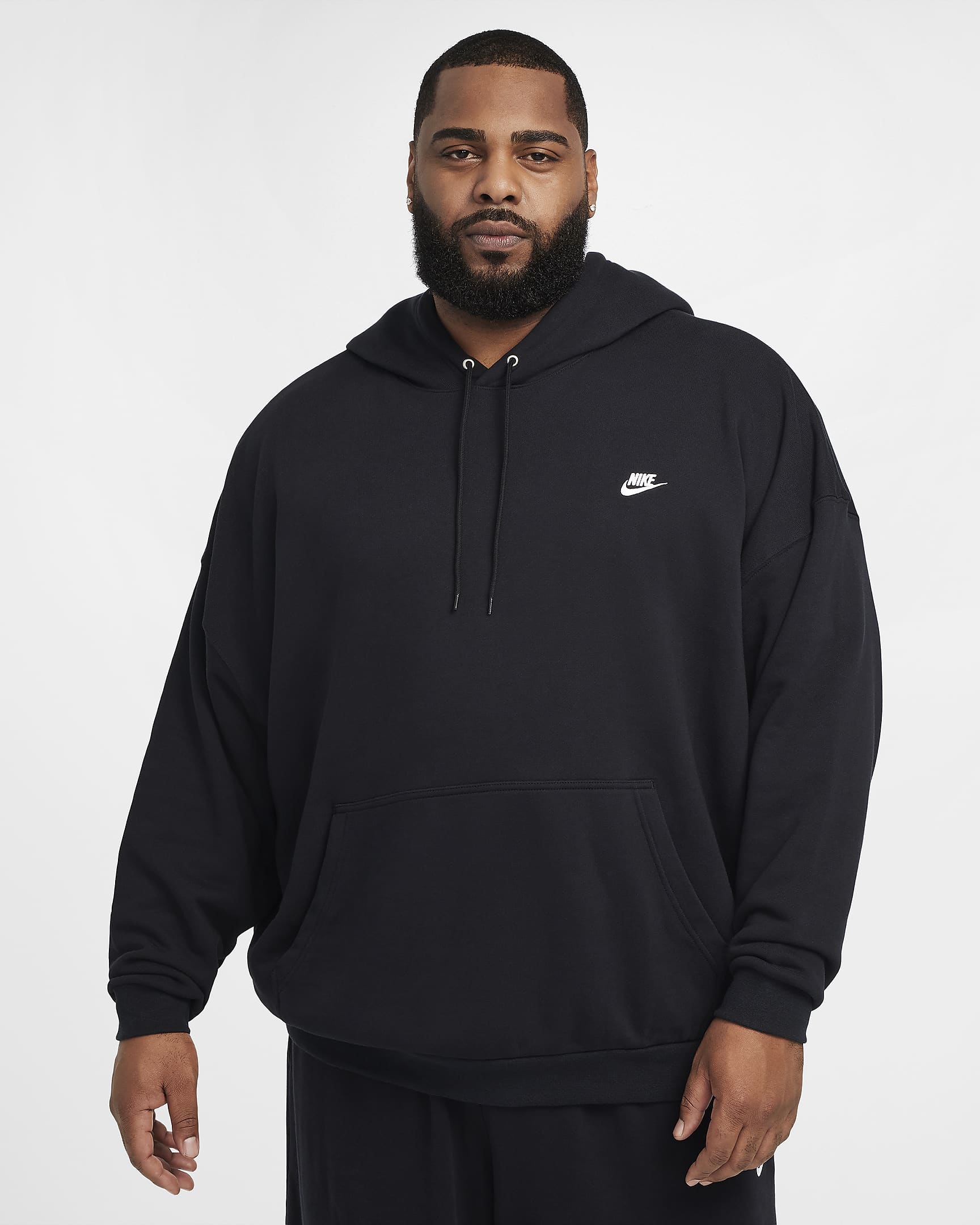 Felpa pullover oversize in French Terry con cappuccio Nike Club Fleece – Uomo - Nero/Nero/Bianco