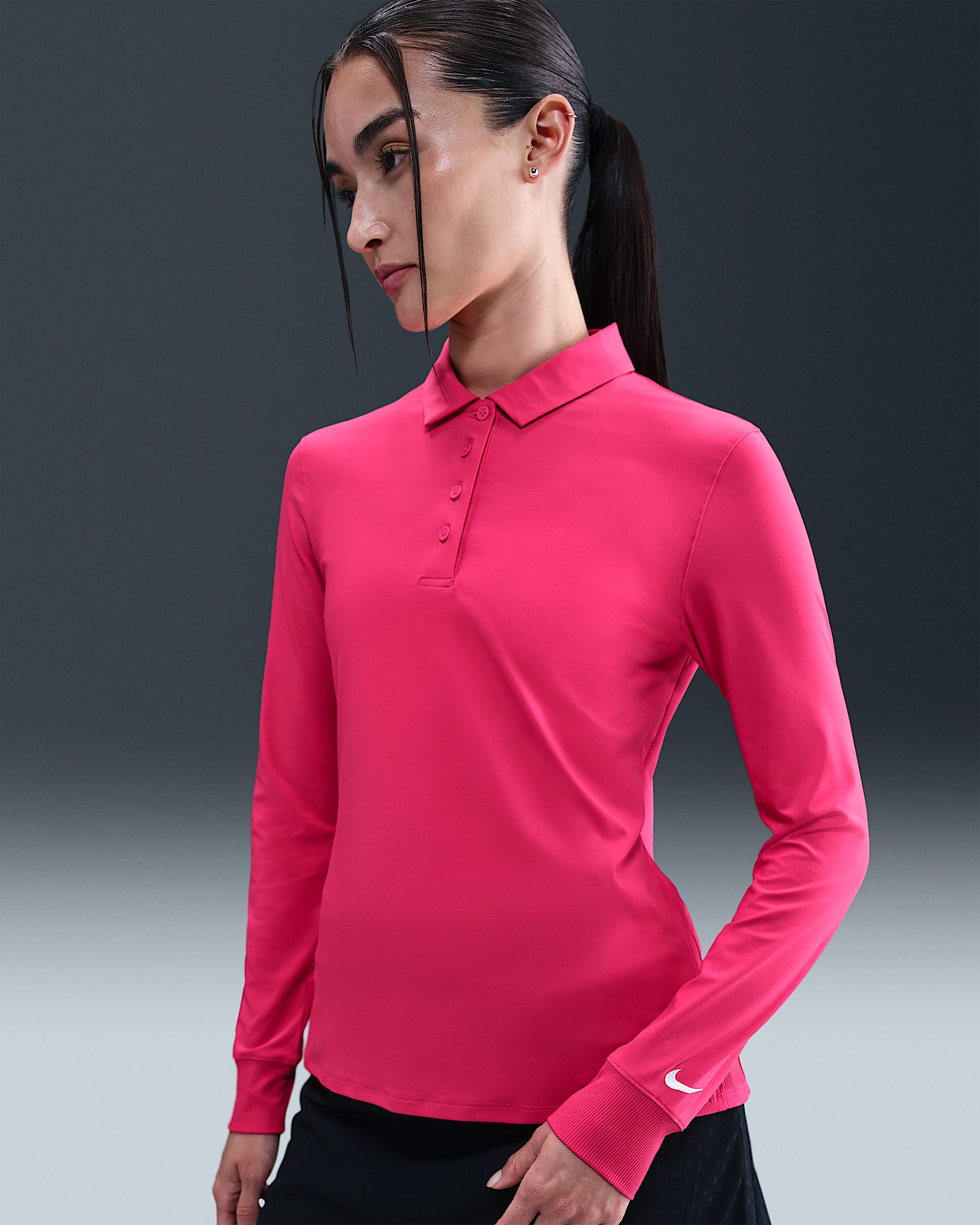 Nike Victory 女款 Dri-FIT 長袖有領衫 - Rush Pink/白色