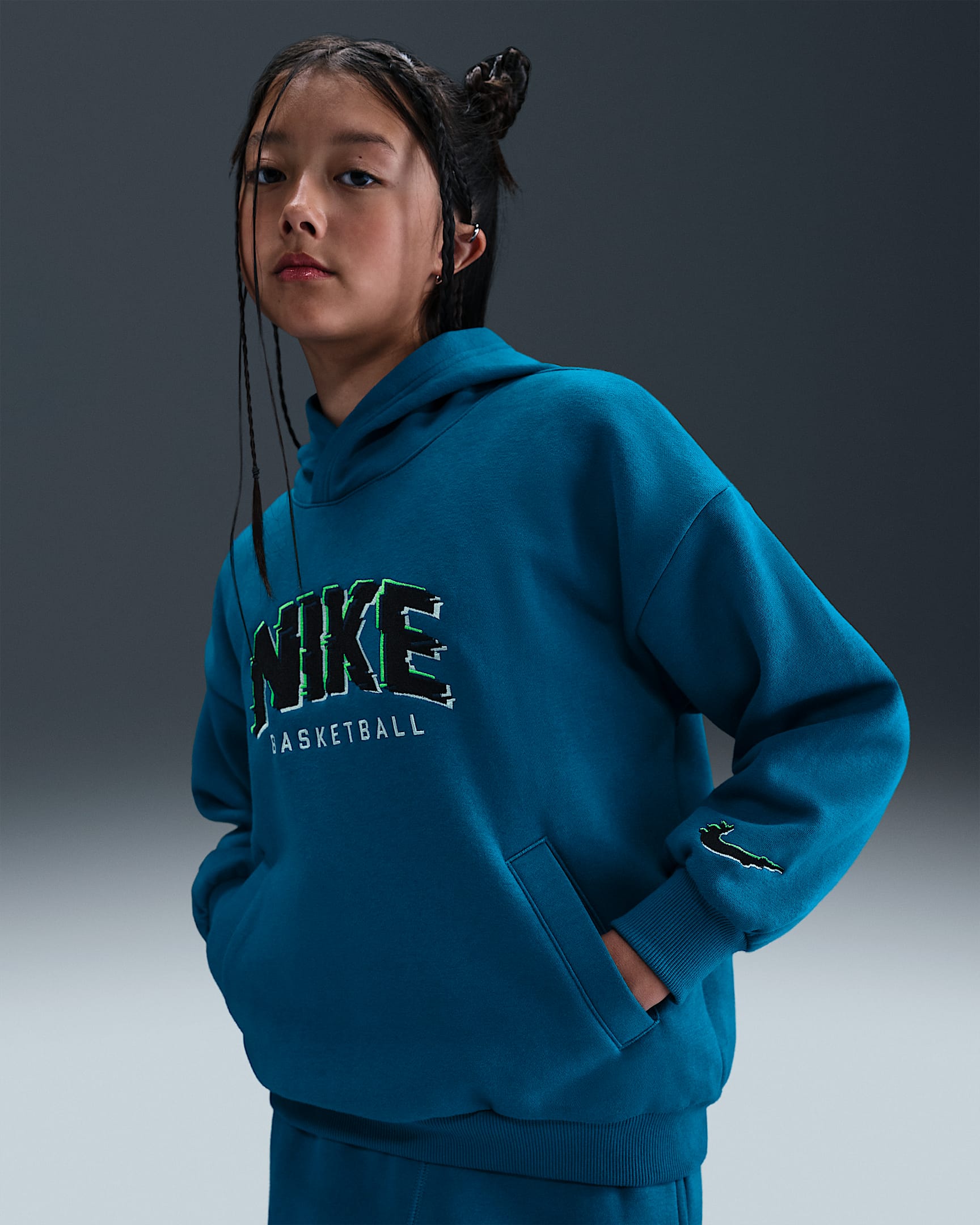 Nike Culture of Basketball Big Kids' Pullover Fleece Hoodie - Green Abyss/Black
