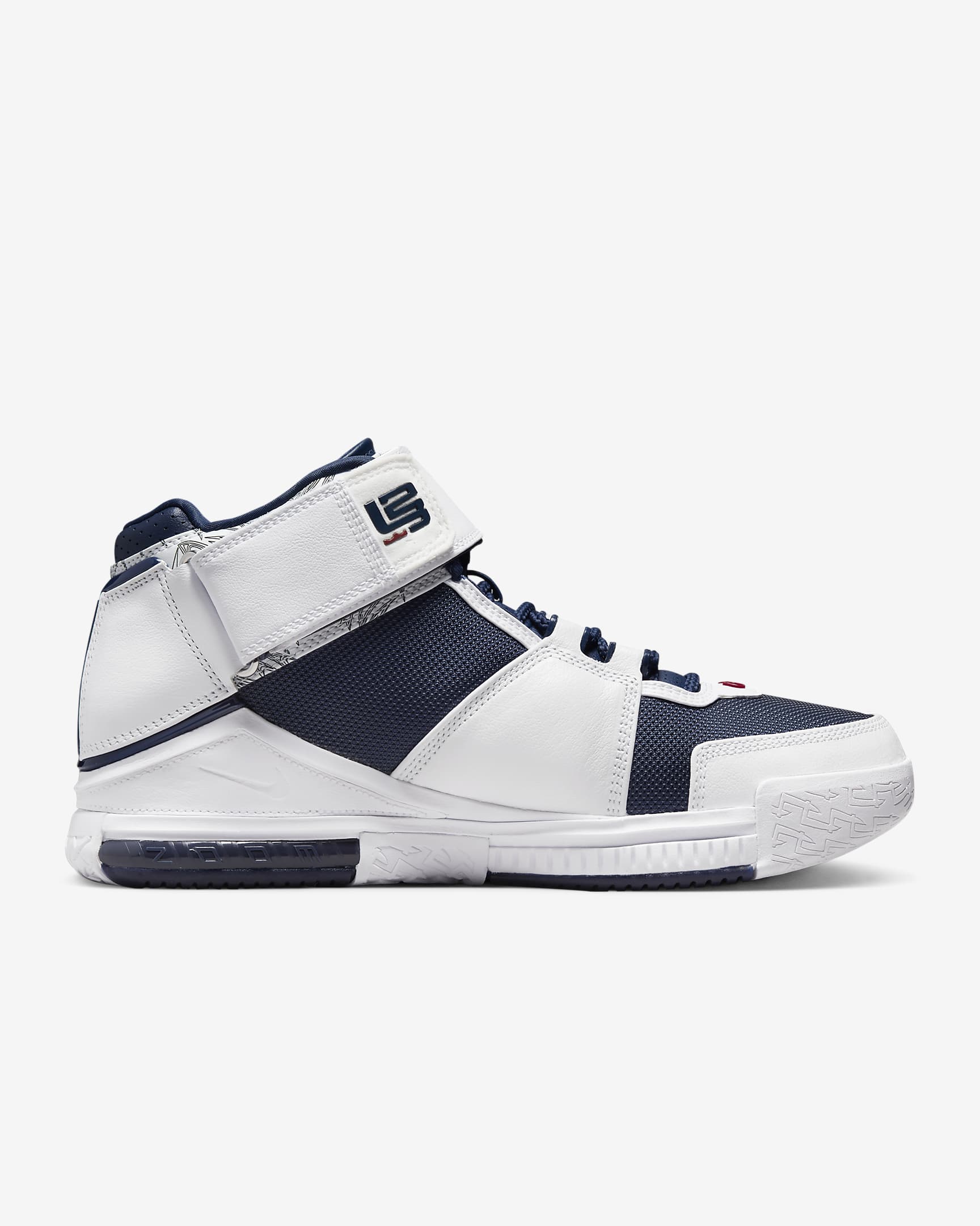 Calzado para hombre Nike Zoom LeBron 2 - Blanco/Carmesí universitario/Azul marino medianoche