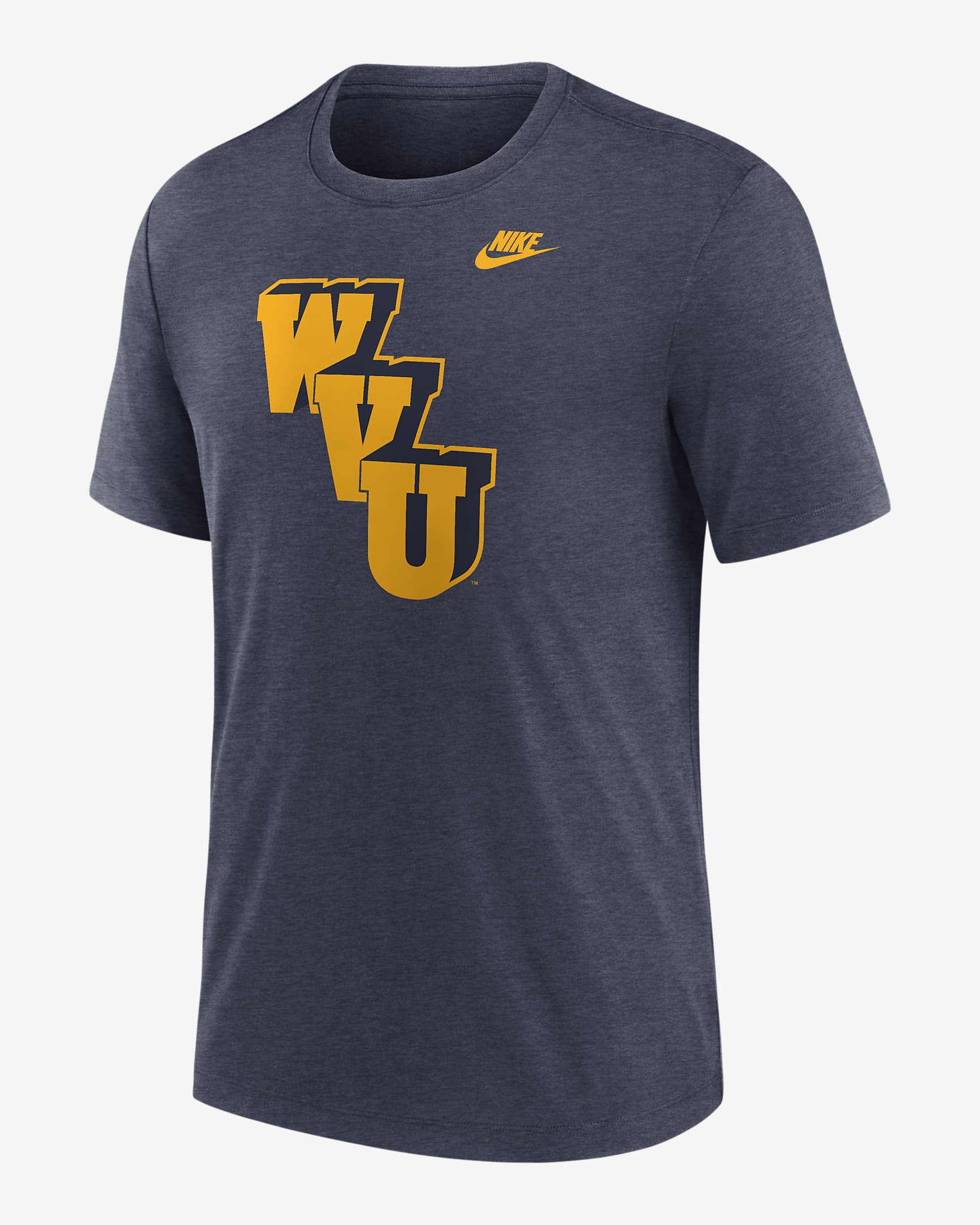 West Virginia Mountaineers Blitz Legacy Primary Men's Nike College T-Shirt - Navy Heather