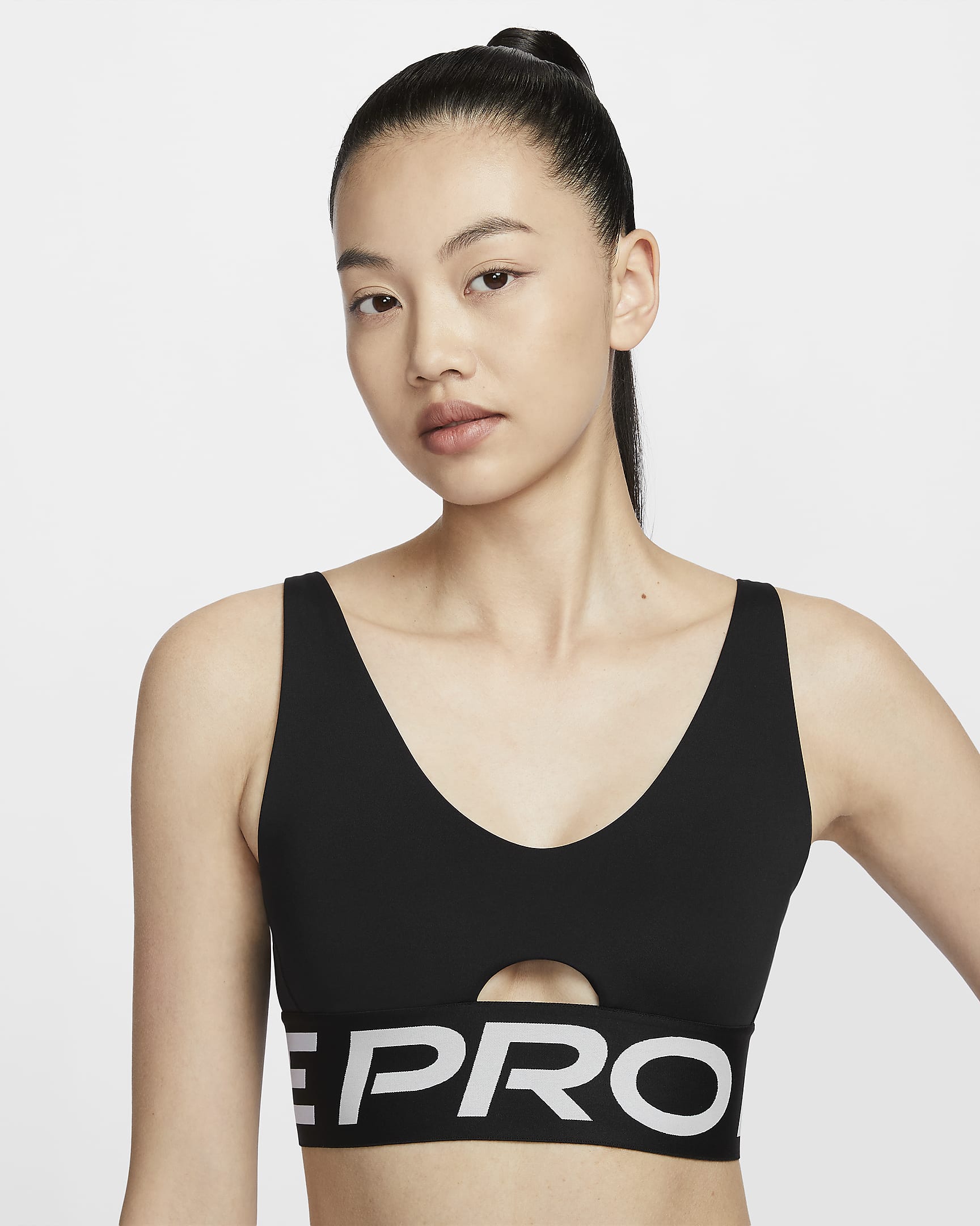 Nike Pro Indy V 領女款中度支撐型襯墊運動內衣 - 黑色/白色/白色