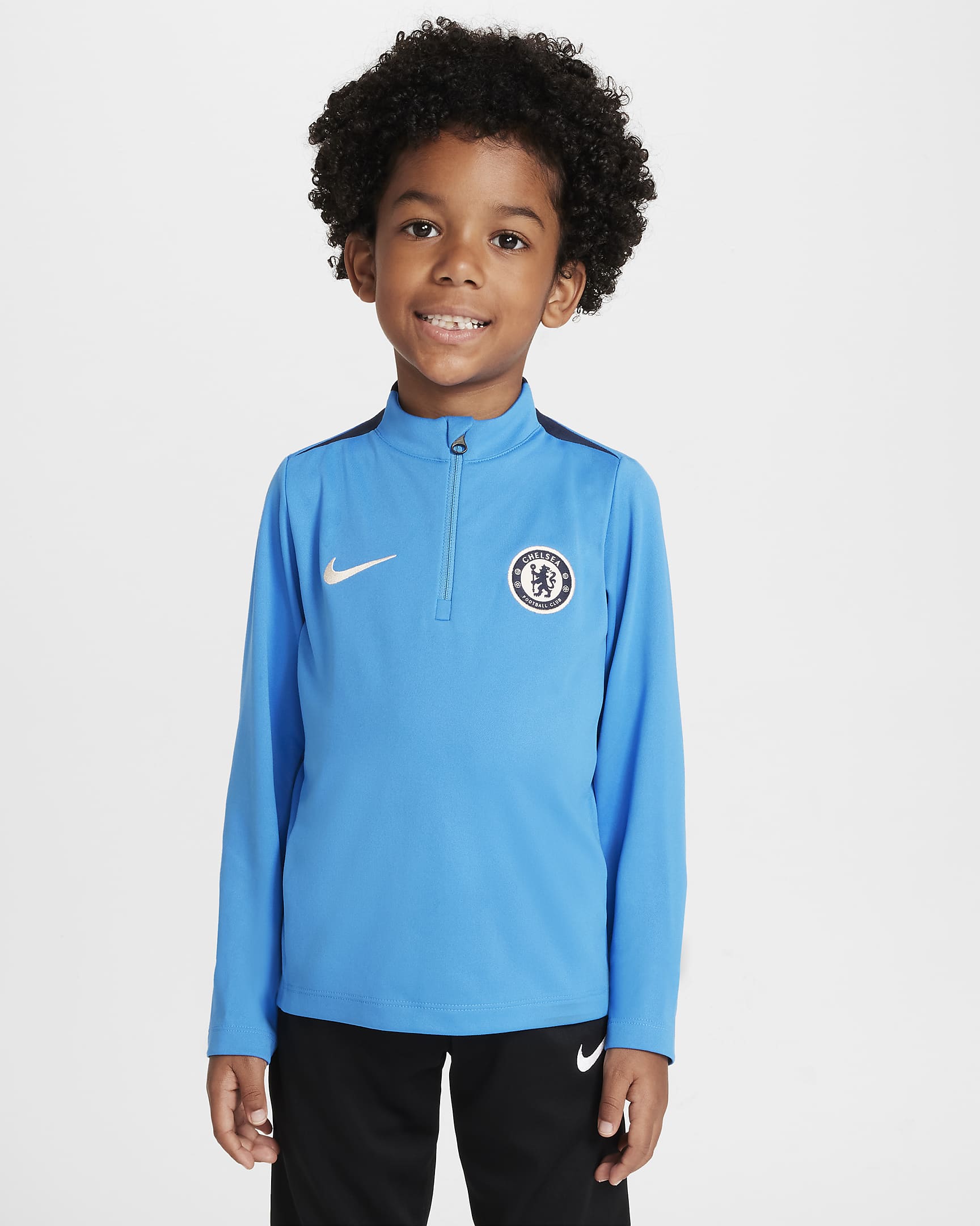 Chelsea F.C. Academy Pro Younger Kids' Nike Dri-FIT Football Drill Top - Light Photo Blue/Obsidian/Guava Ice