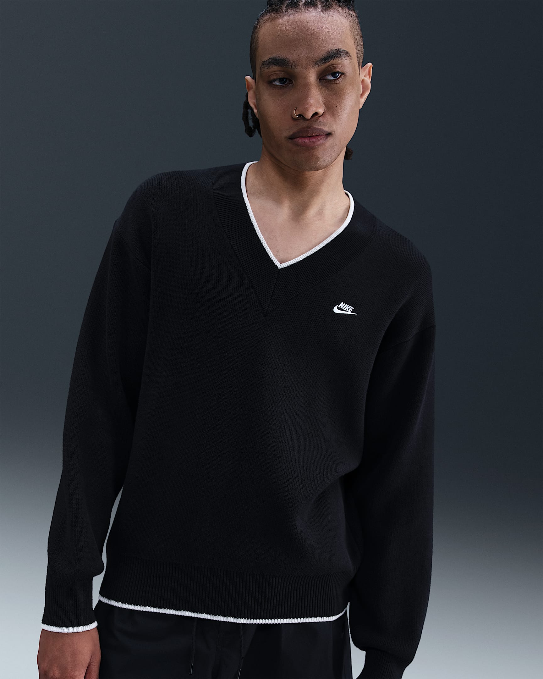 Nike Sportswear Club Men's V-Neck Sweater - Black/Sail/White