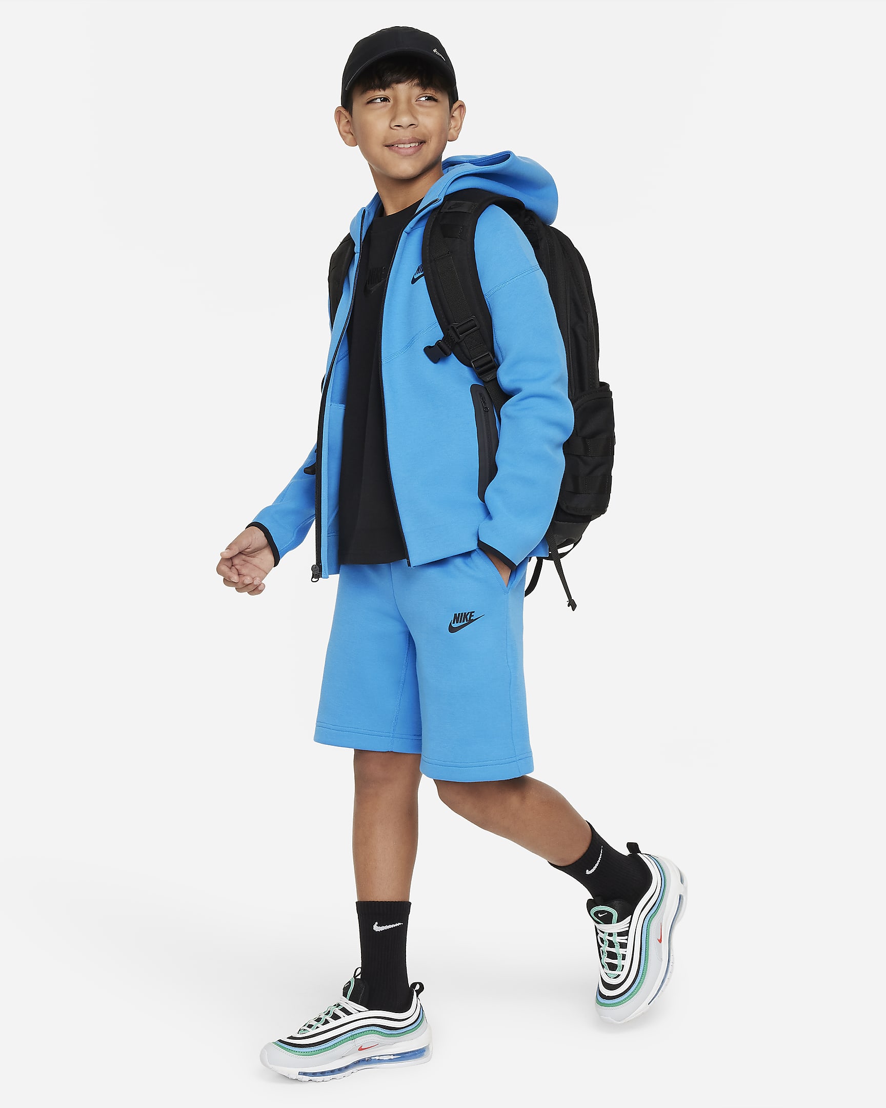 Nike Tech Fleece Older Kids' (Boys') Shorts - Light Photo Blue/Black/Black