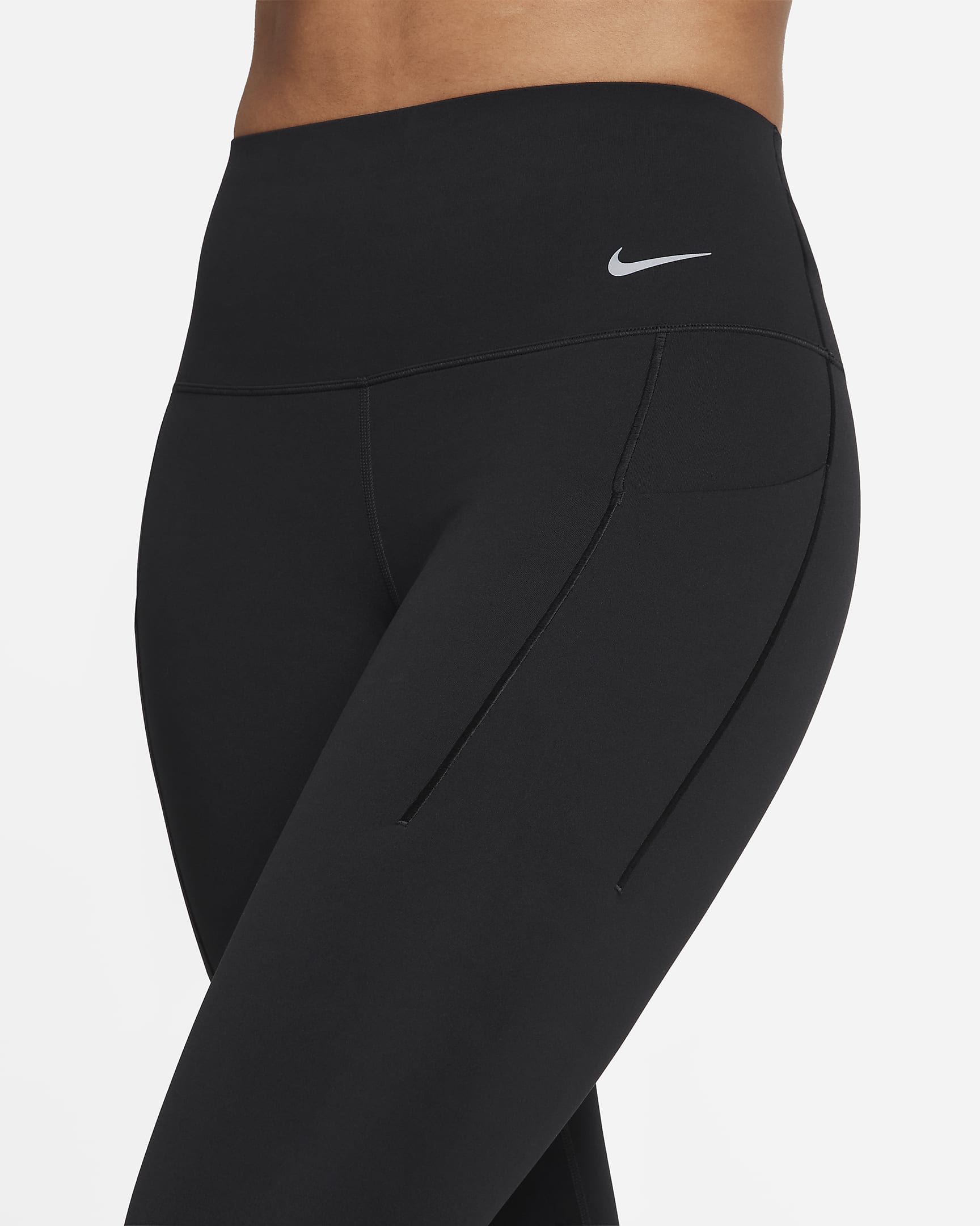 Nike Universa közepes tartást adó, magas derekú, rövidített női leggings zsebekkel - Fekete/Fekete