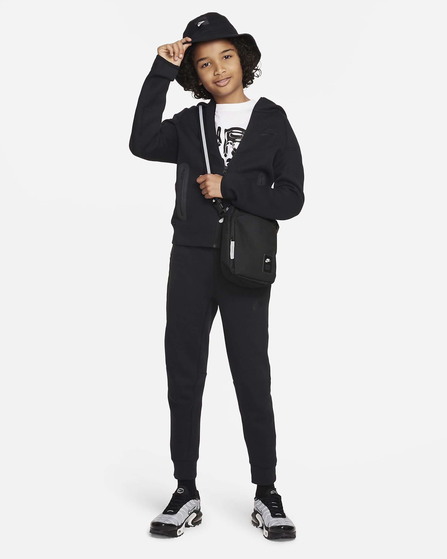 Sweat à capuche et zip Nike Sportswear Tech Fleece pour Garçon plus âgé - Noir/Noir/Noir