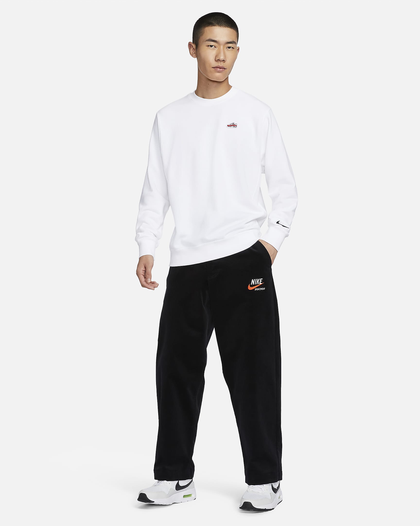 Nike Sportswear Men's French Terry Crew-Neck Sweatshirt - White/Black