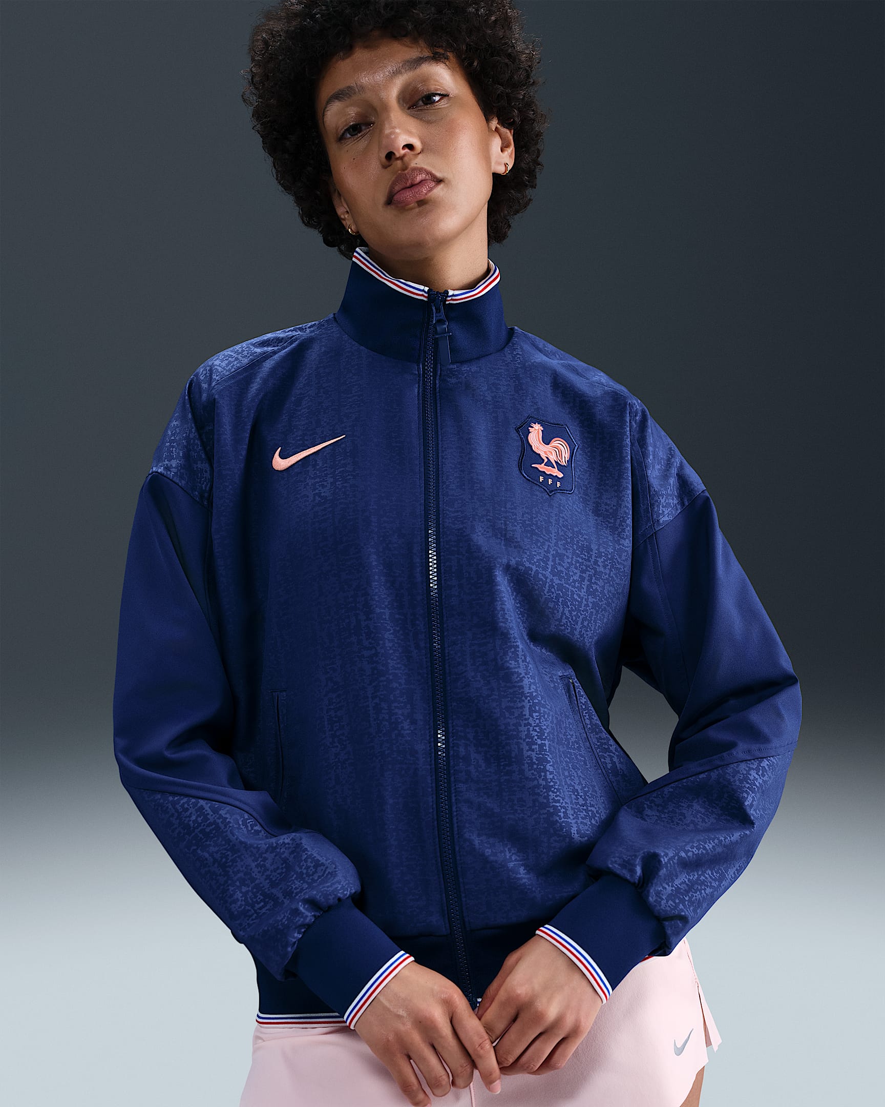 FFF Strike Women's Nike Dri-FIT Soccer Anthem Jacket - Blue Void/Light Madder Root