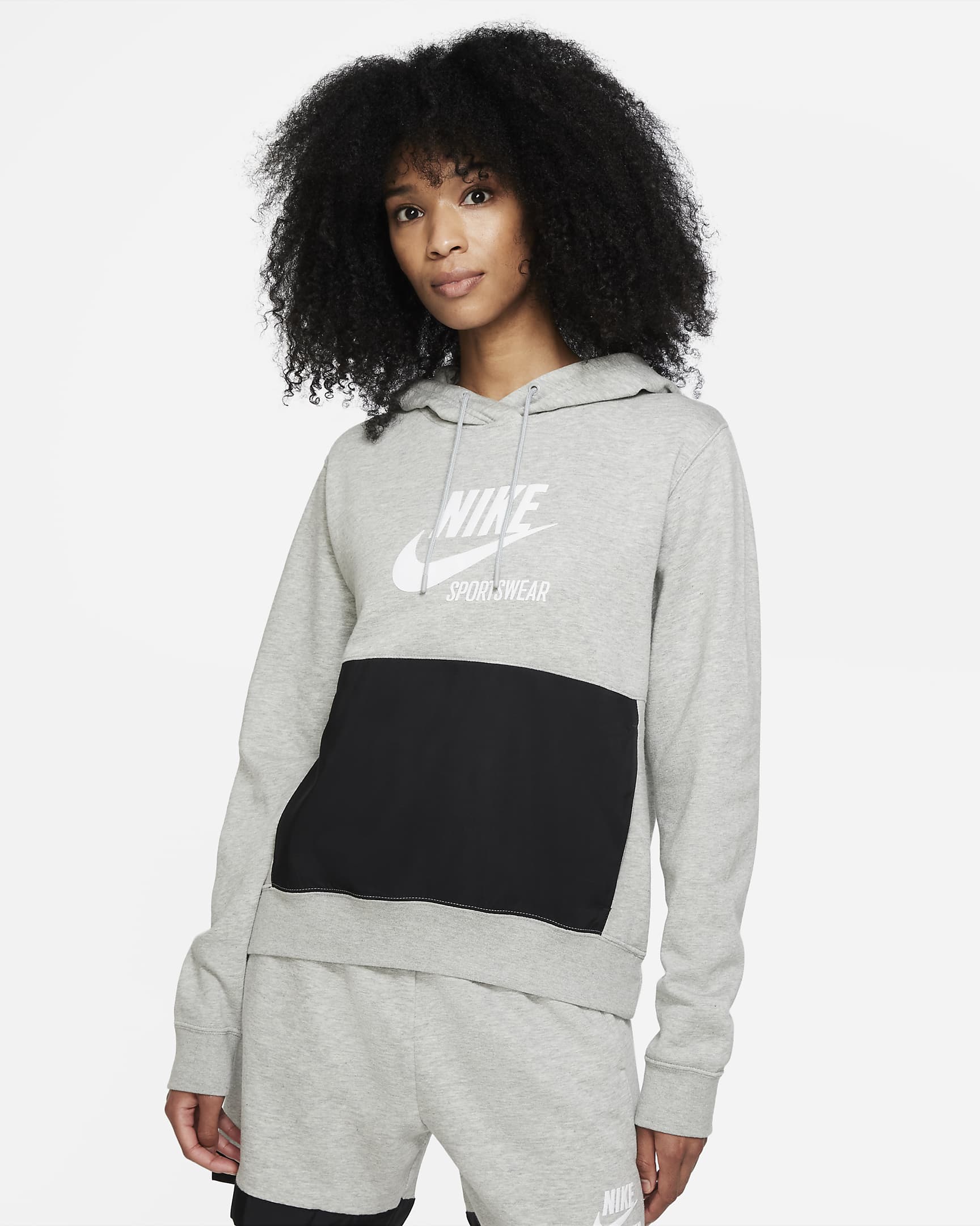 Sudadera con gorro de tejido Fleece para mujer Nike Sportswear Heritage - Gris oscuro jaspeado/Negro/Blanco