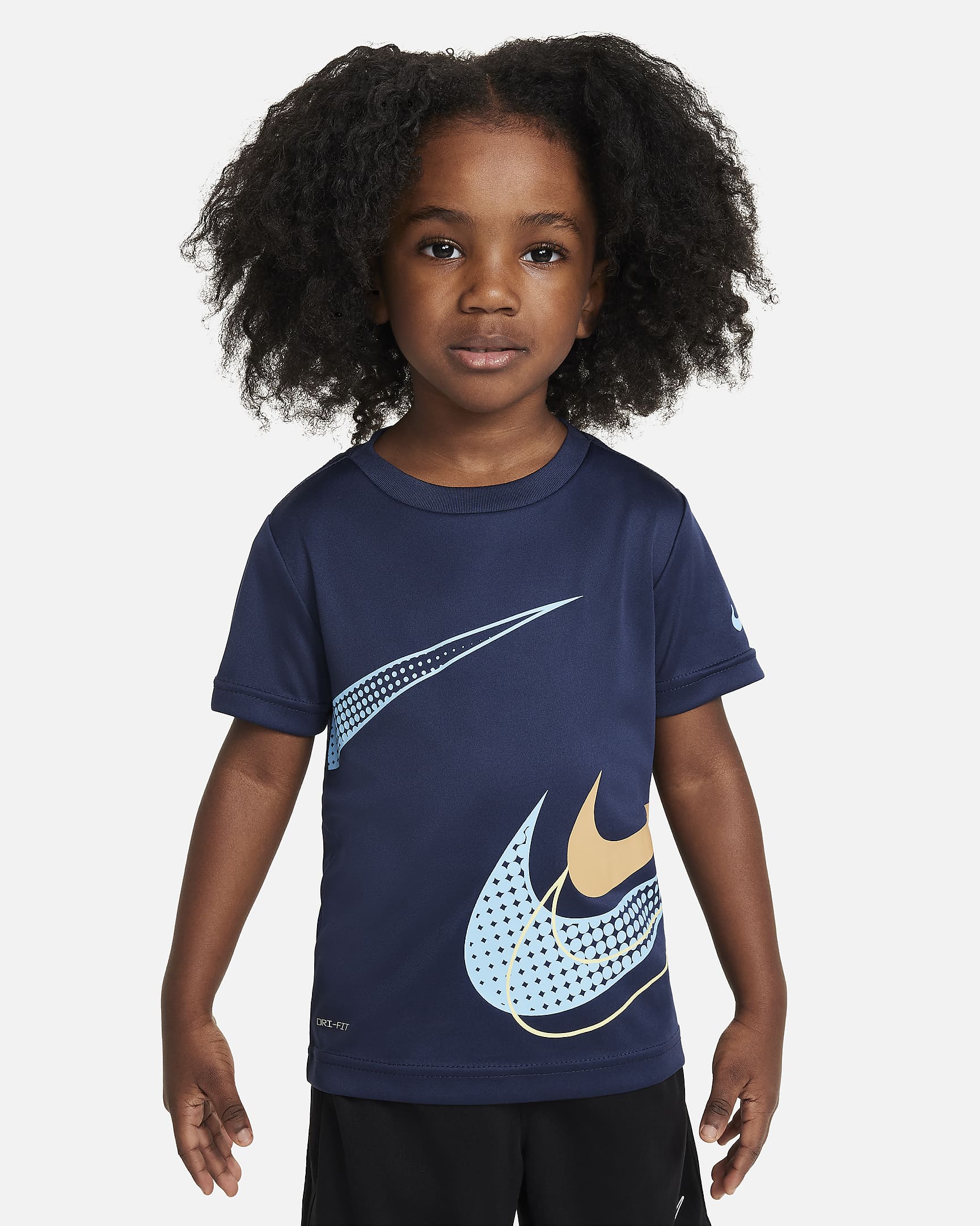 Playera con gráfico infantil Nike Dri-FIT Swoosh - Azul marino medianoche