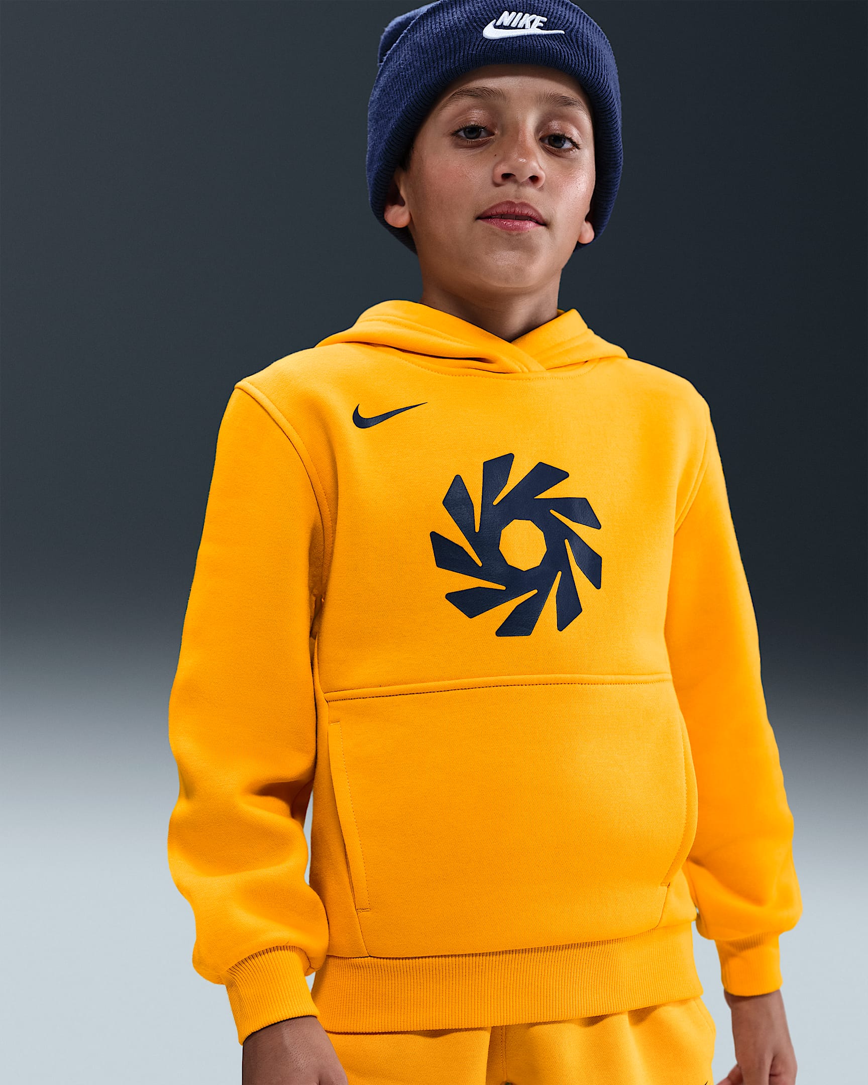 Erling Haaland Club Fleece Big Kids' Soccer Hoodie - University Gold/Blackened Blue