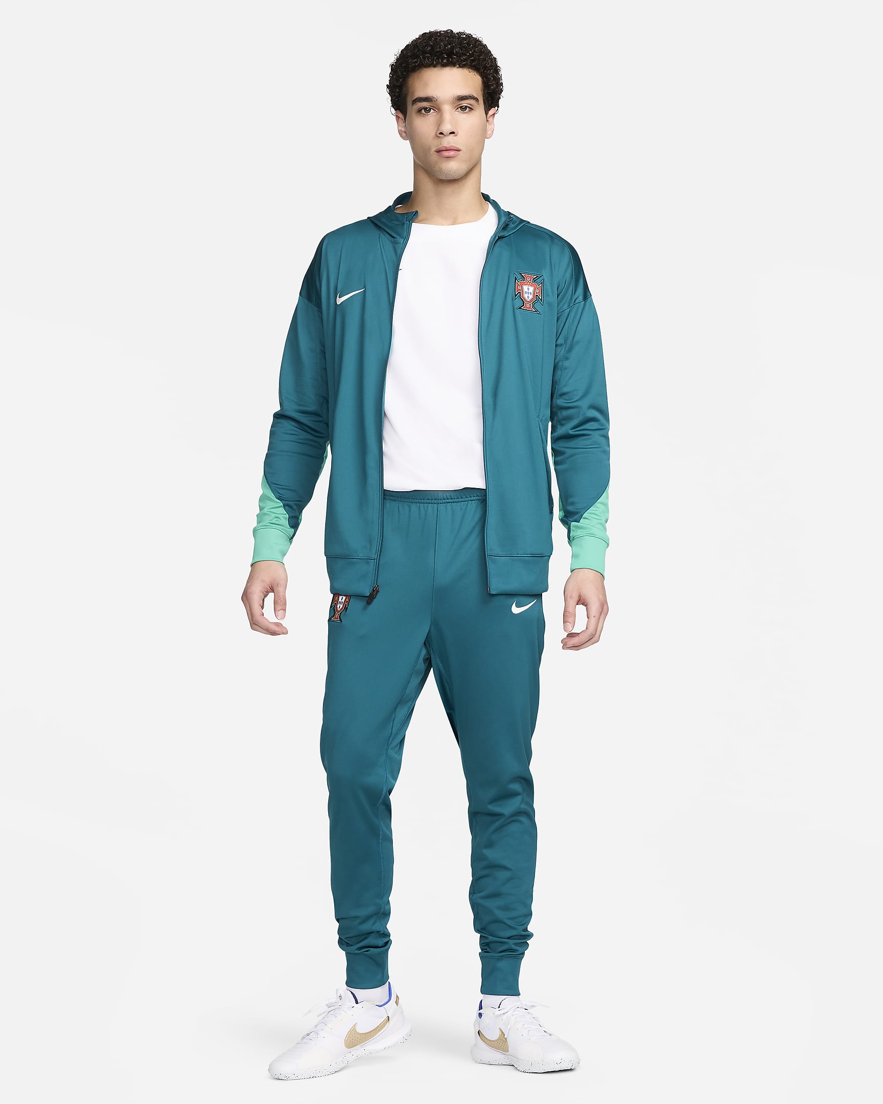 Męski dzianinowy dres piłkarski z kapturem Nike Dri-FIT Portugalia Strike - Geode Teal/Kinetic Green/Geode Teal/Sail