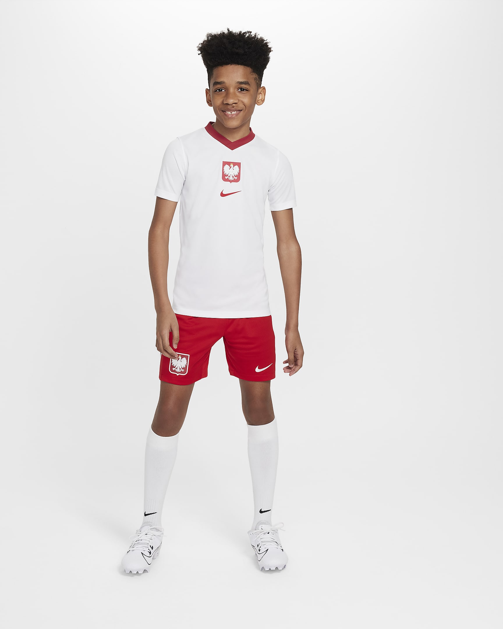 Polen 2024/25 Home Nike Dri-FIT Fußball-Kurzarmshirt für ältere Kinder - Weiß/Sport Red/Sport Red