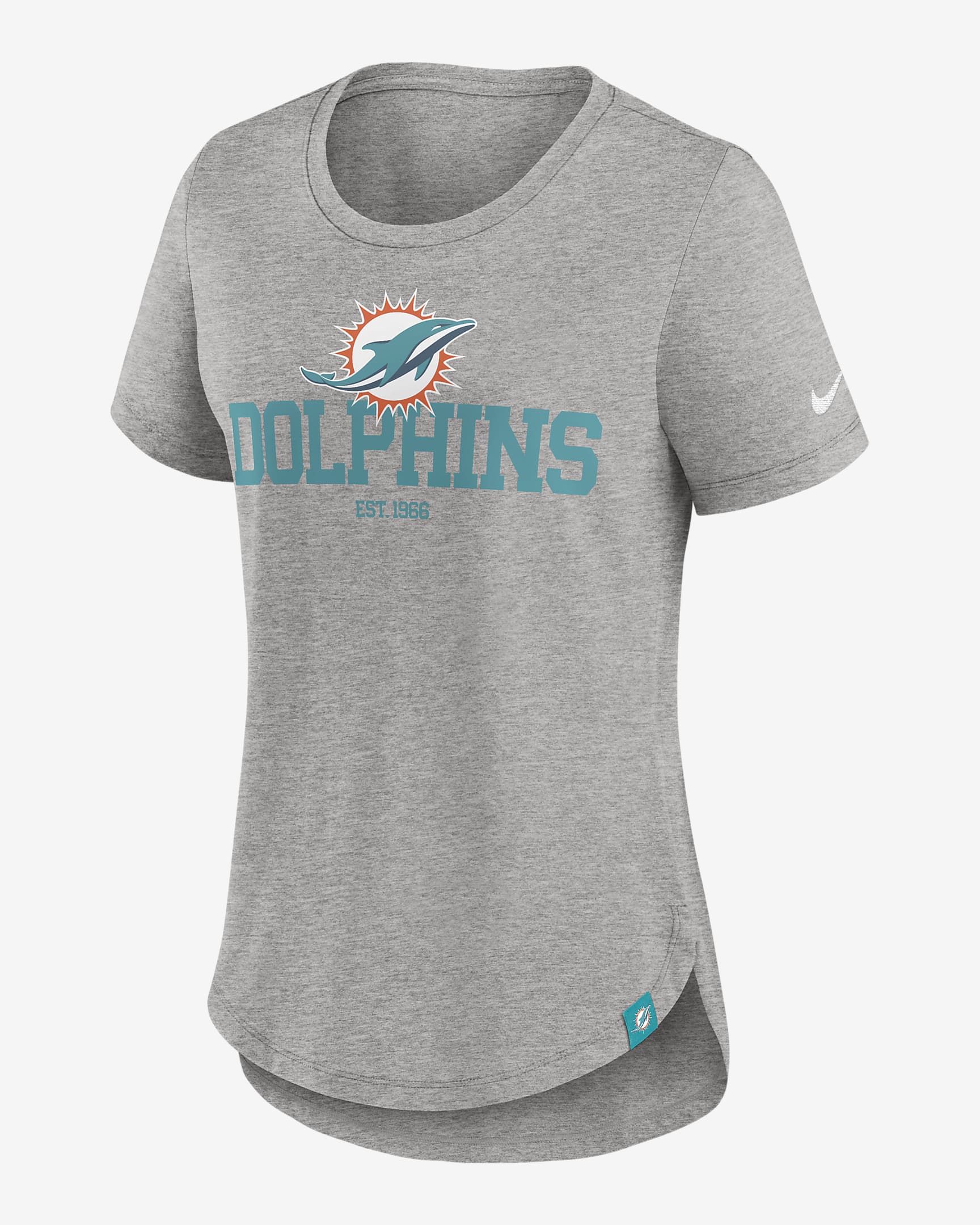 Playera Nike de la NFL para mujer Miami Dolphins - Carbón jaspeado