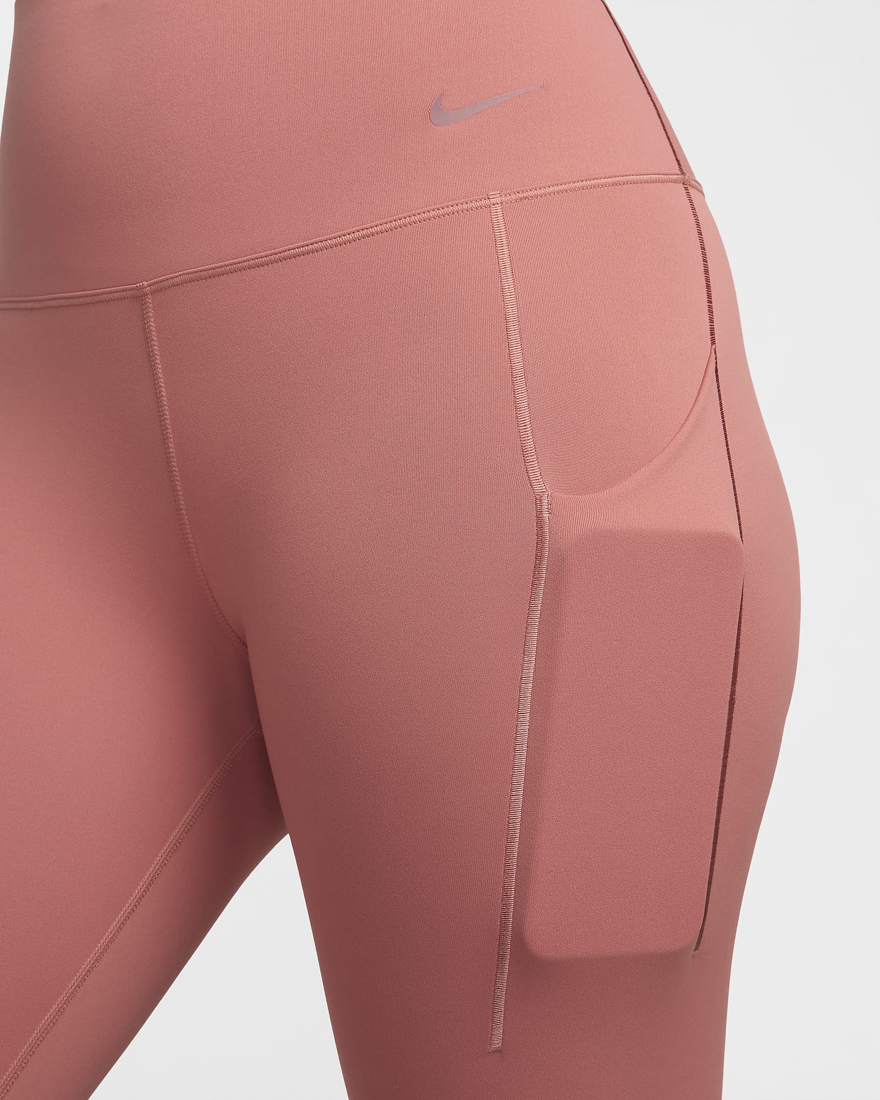 Nike Universa Women's Medium-Support High-Waisted 7/8 Leggings with Pockets - Canyon Pink/Black