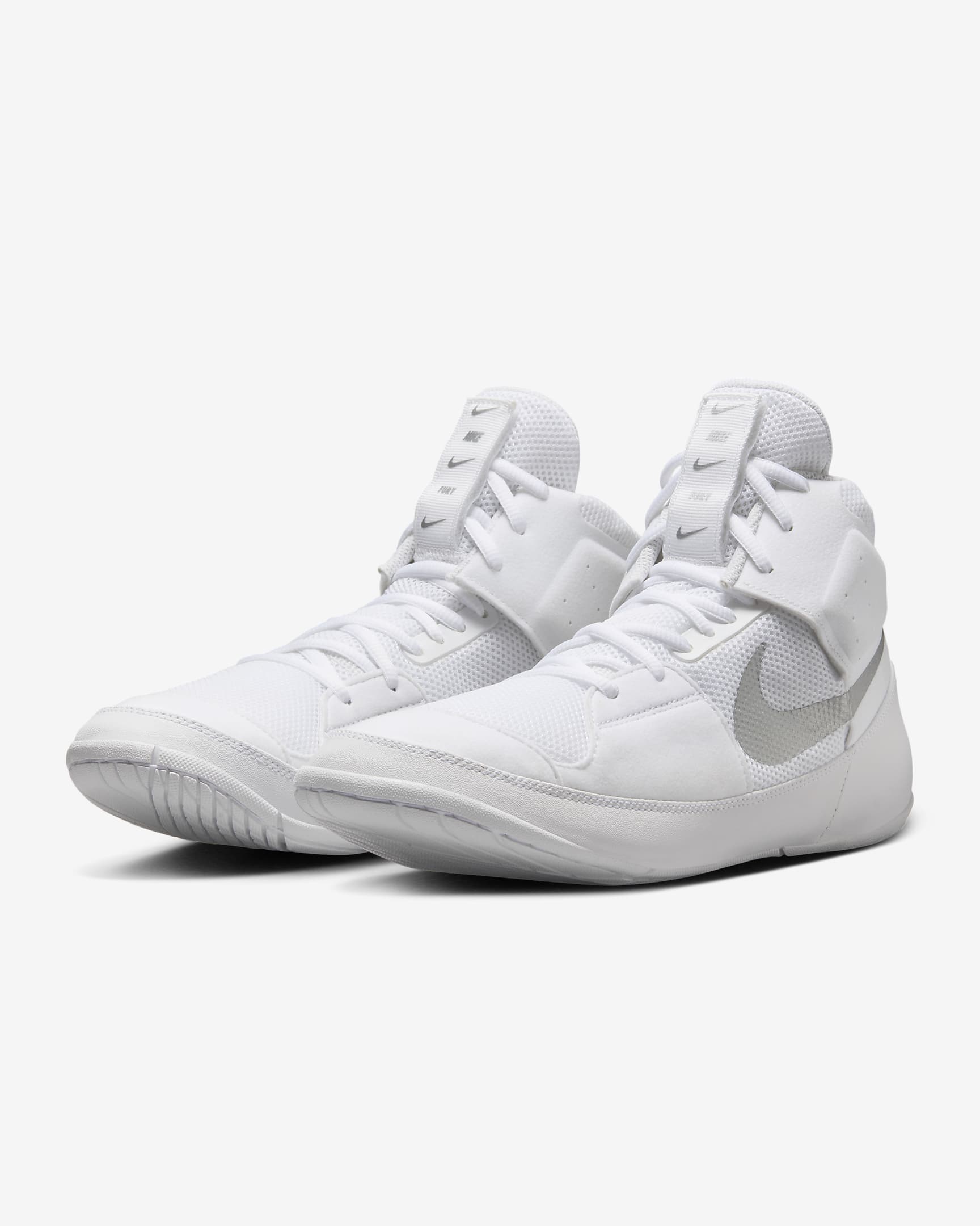 Nike Fury Wrestling Shoes - White/White/Metallic Silver