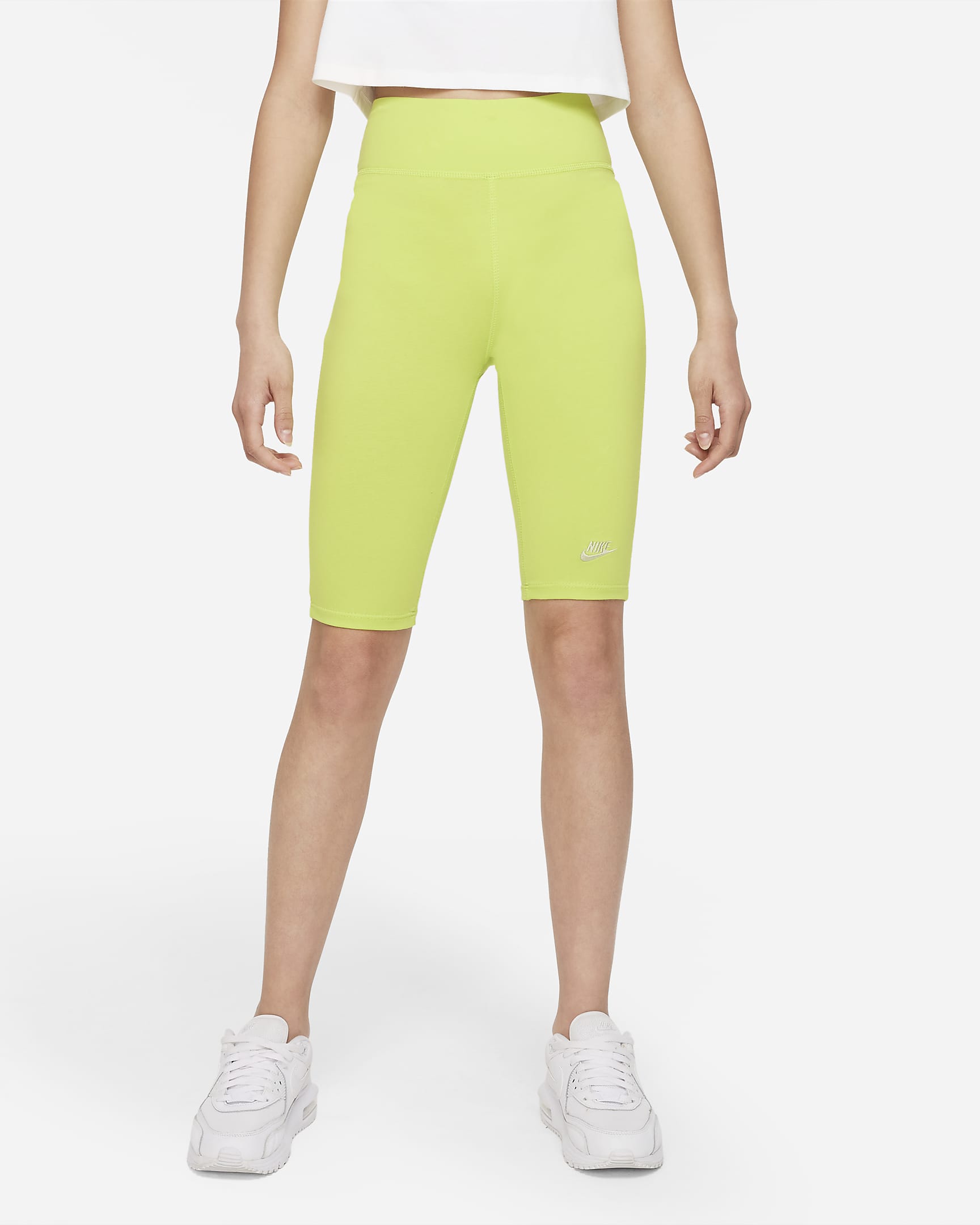 Nike Sportswear Big Kids' (Girls') High-Rise 9" Bike Shorts - Atomic Green/Olive Aura