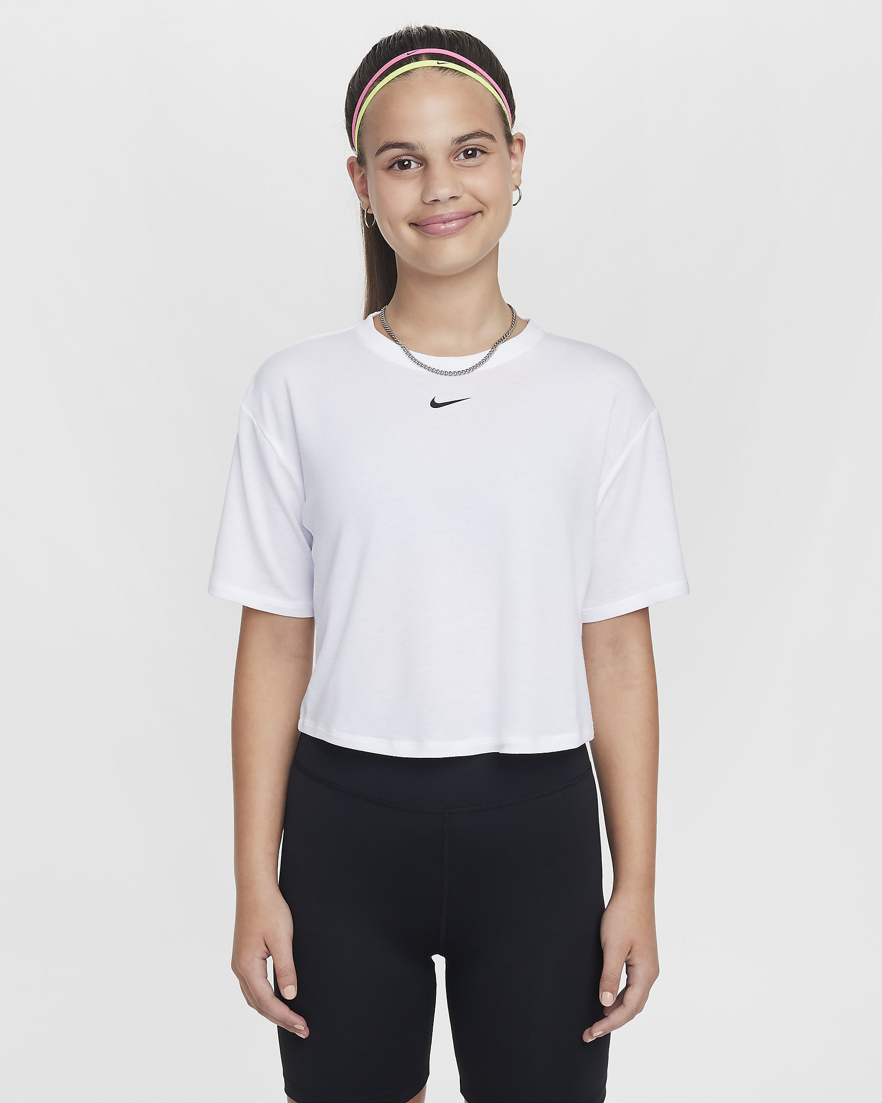 Nike One Relaxed Older Kids' (Girls') Dri-FIT Short-Sleeve Top - White/Black