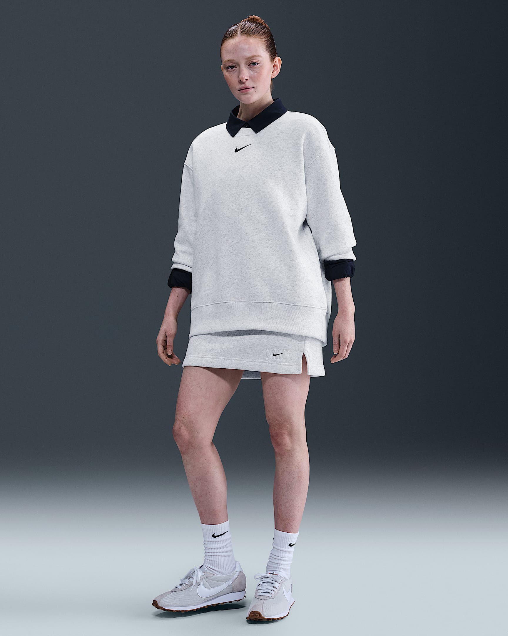 Nike Sportswear Phoenix Fleece Women's Skirt - Birch Heather/Midnight Navy