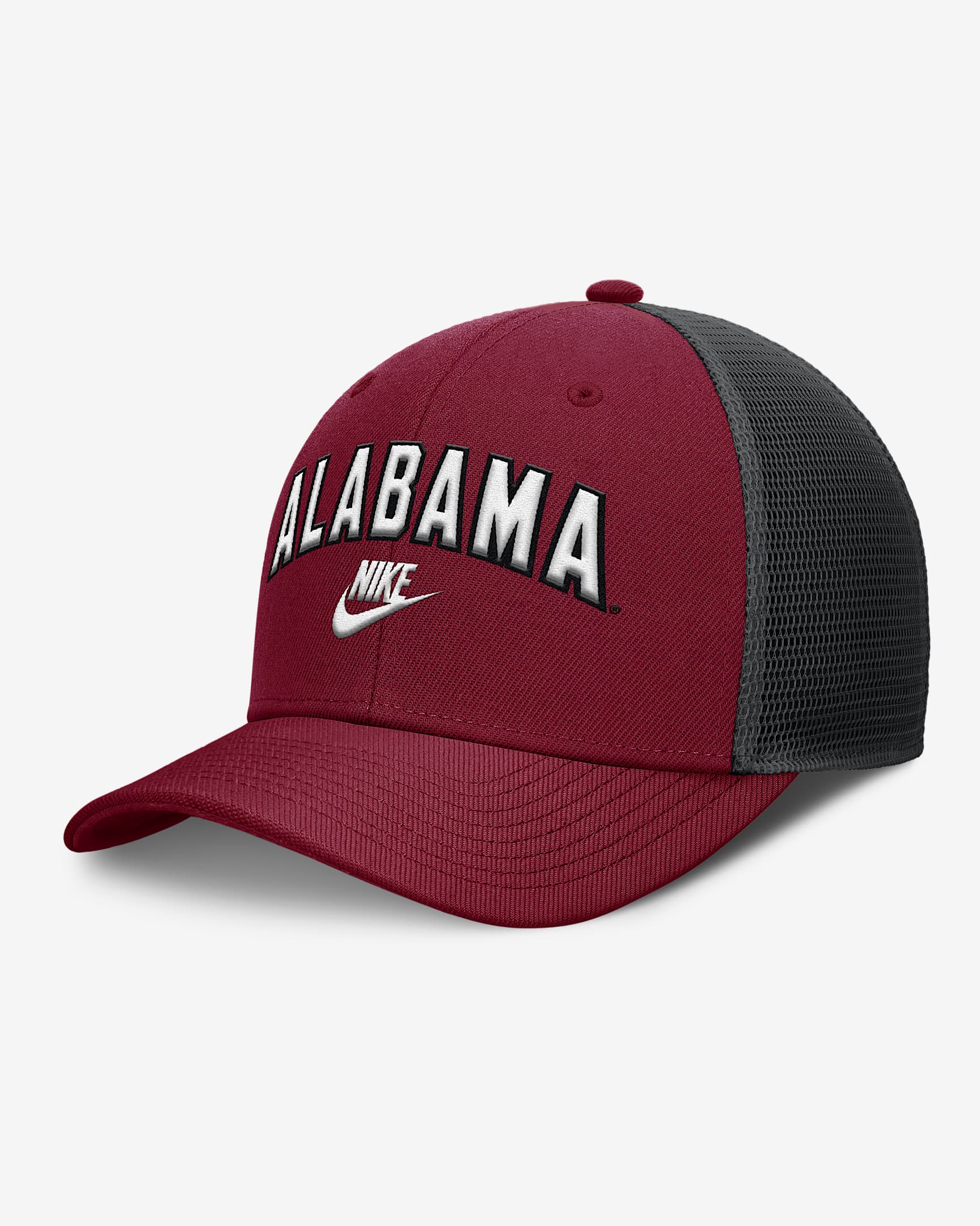 Alabama Legacy Arch Rise Men's Nike Dri-FIT College Trucker Adjustable Hat - Crimson