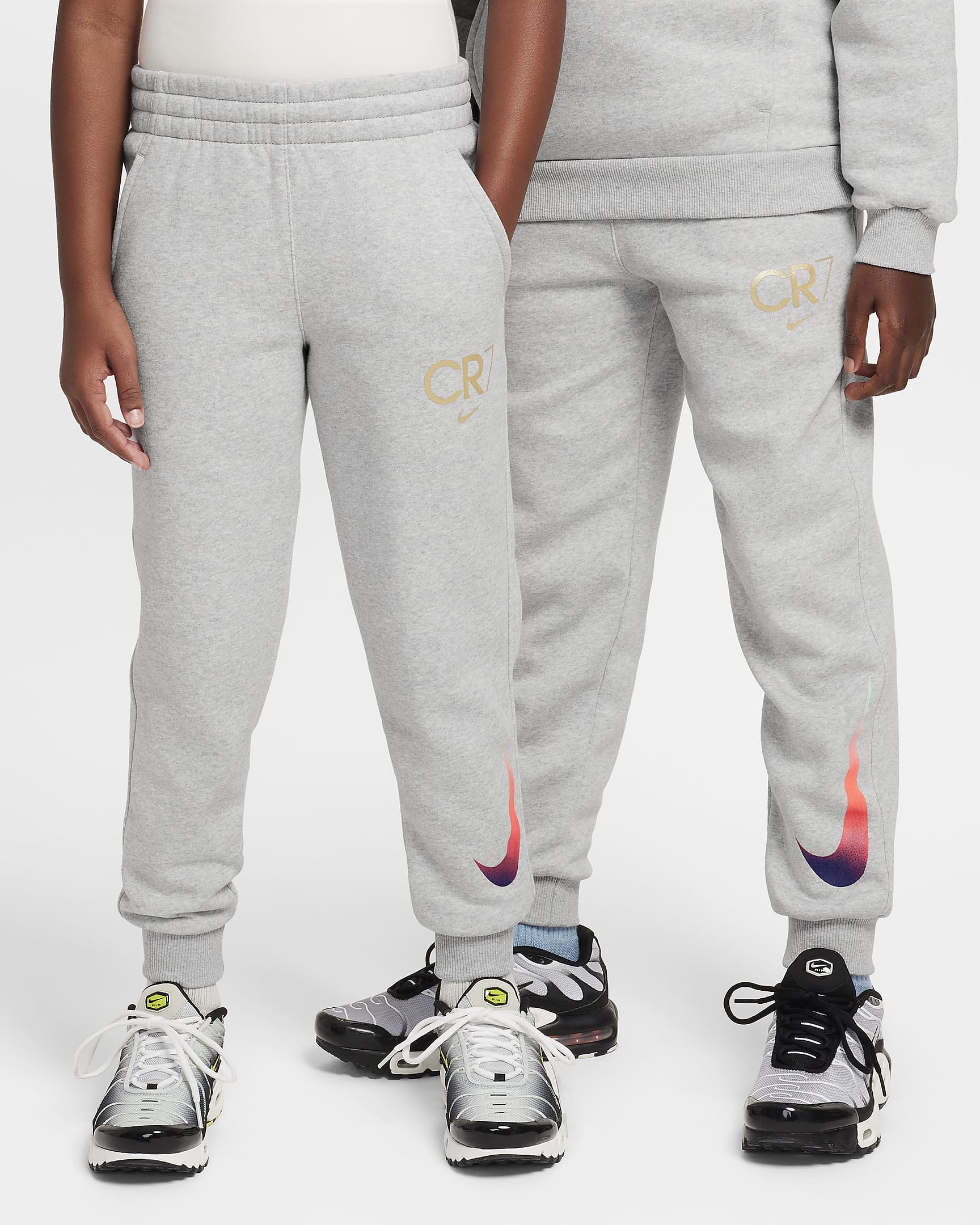 Joggery piłkarski dla dużych dzieci CR7 Club Fleece - Light Smoke Grey/Heather/Metallic Gold